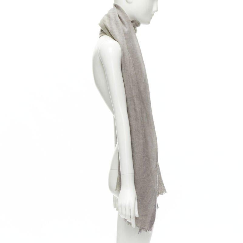 HERMES cashmere silk blend grey beige 4-tone colorblock frayed oversized scarf In Fair Condition For Sale In Hong Kong, NT