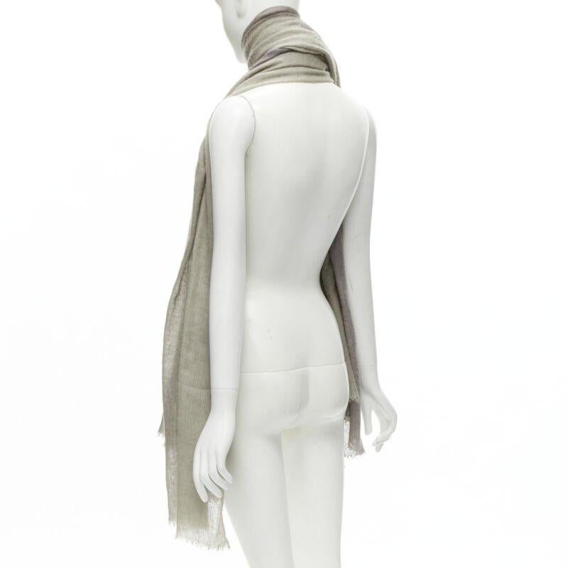 HERMES cashmere silk blend grey beige 4-tone colorblock frayed oversized scarf For Sale 1