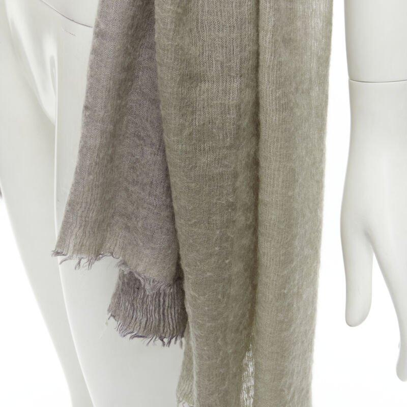 HERMES cashmere silk blend grey beige 4-tone colorblock frayed oversized scarf For Sale 2