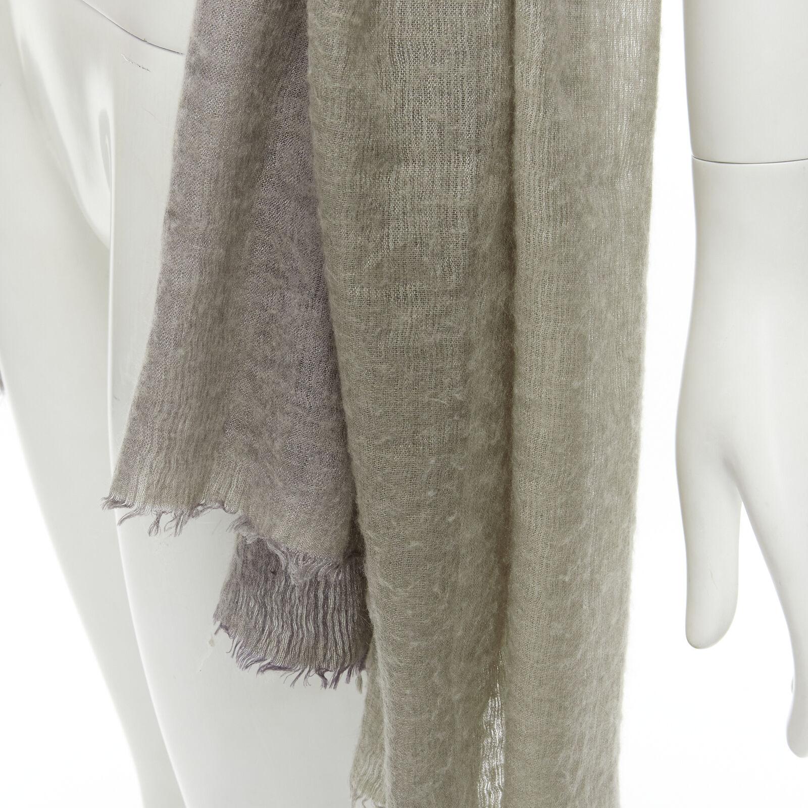 HERMES cashmere silk blend grey beige 4-tone colorblock frayed oversized scarf For Sale 3