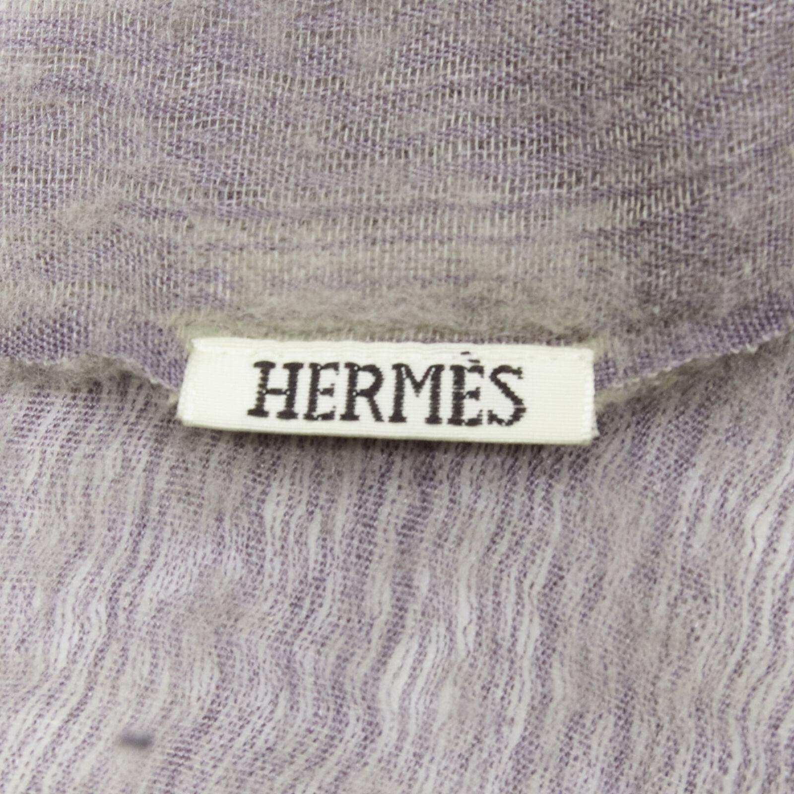 HERMES cashmere silk blend grey beige 4-tone colorblock frayed oversized scarf For Sale 4