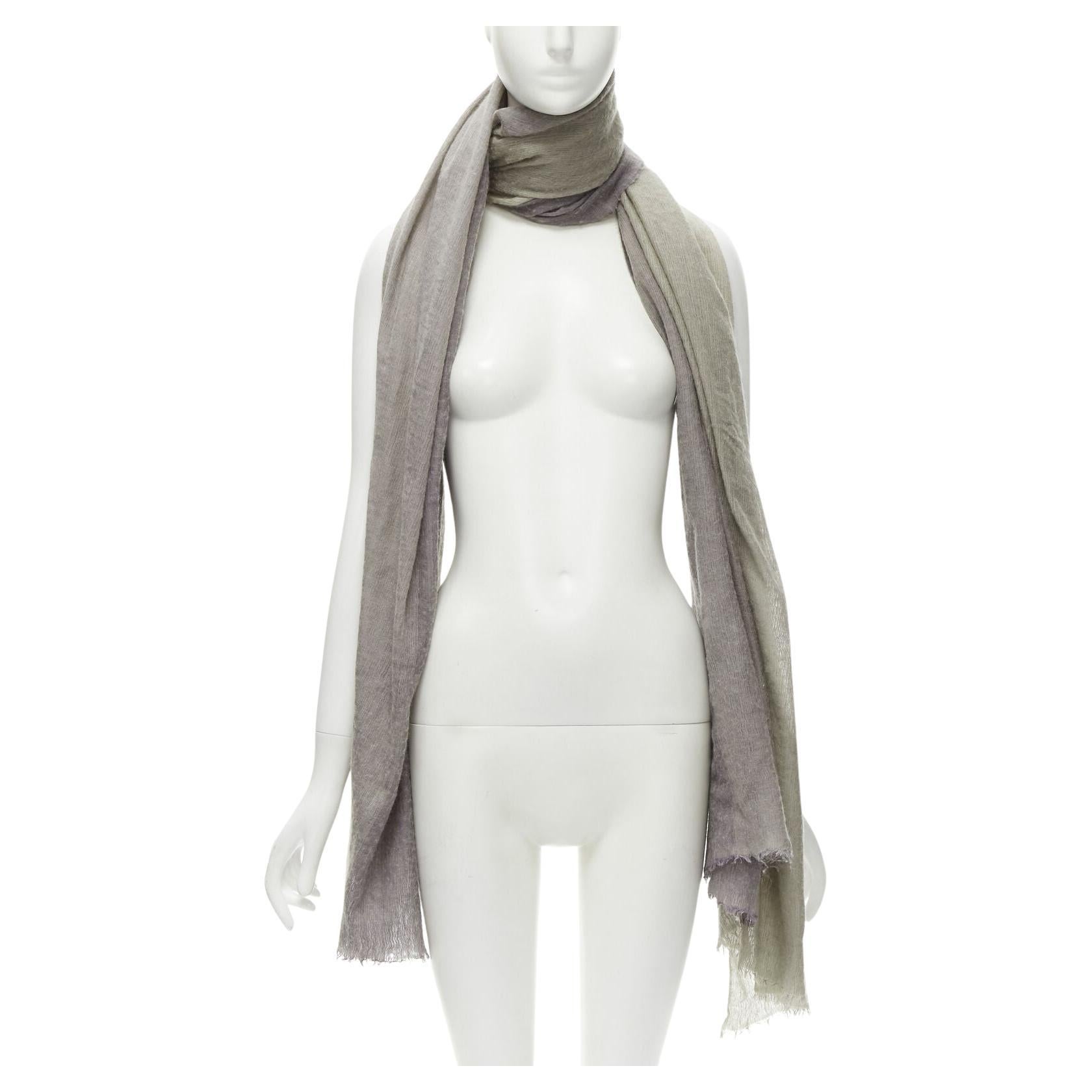 HERMES cashmere silk blend grey beige 4-tone colorblock frayed oversized scarf For Sale