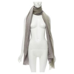 HERMES cashmere silk blend grey beige 4-tone colorblock frayed oversized scarf