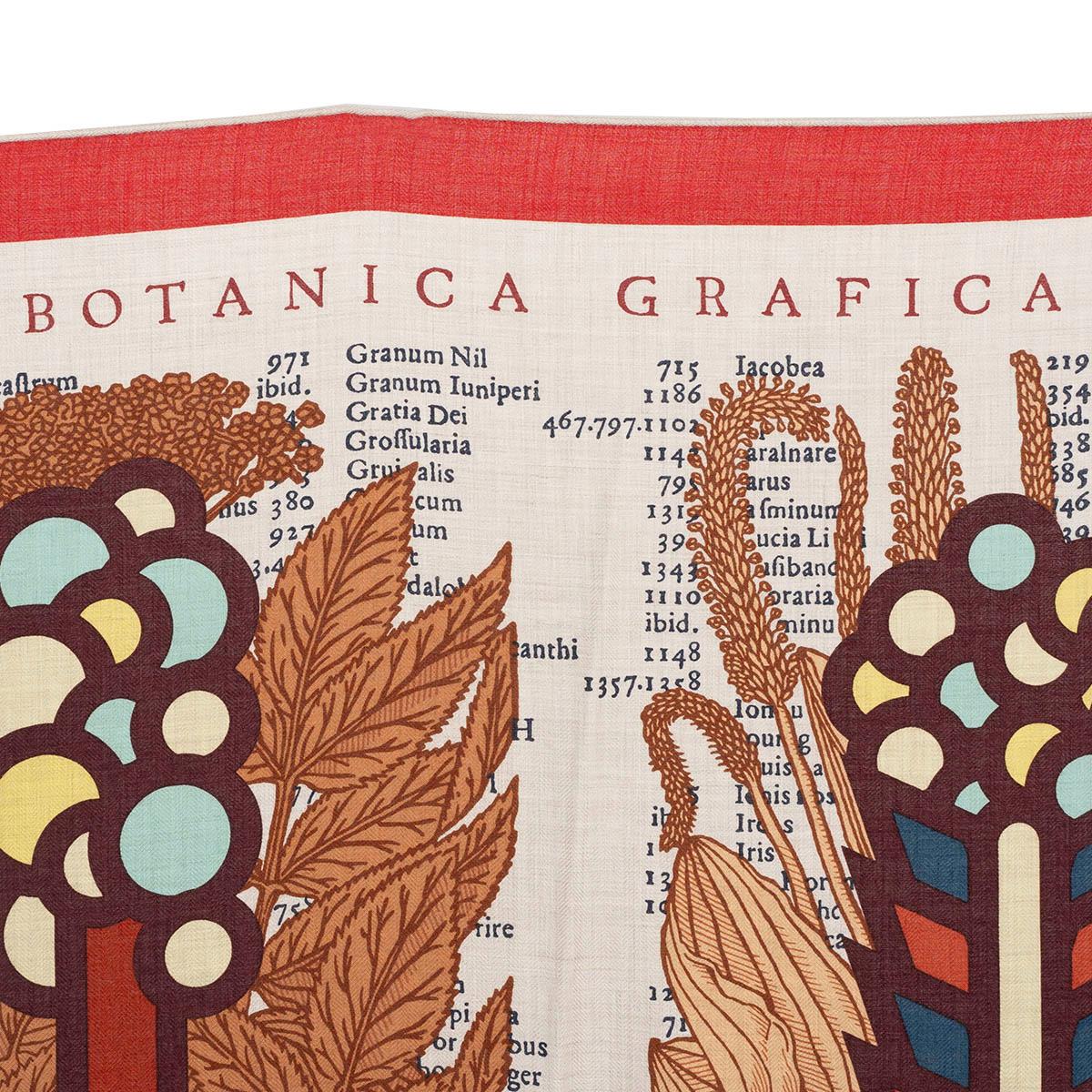 100% authentic Hermès Botanica Grafica 140 shawl in beige and red with details in burgundy, yellow, brick, brown and navy blue cashmere (70%) and silk (30%). Has been worn and is in excellent condition.

Measurements
Width	140cm