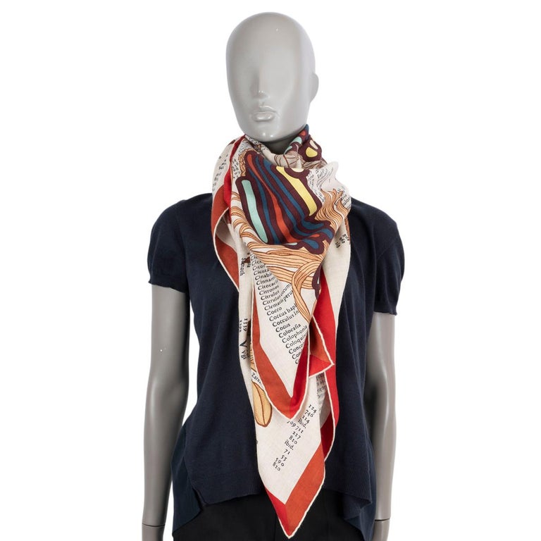 HERMES cashmere seta BOTANICA GRAFICA 140 Sciarpa Scialle Naturel