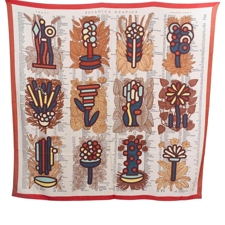 HERMES cashmere seta BOTANICA GRAFICA 140 Sciarpa Scialle Naturel