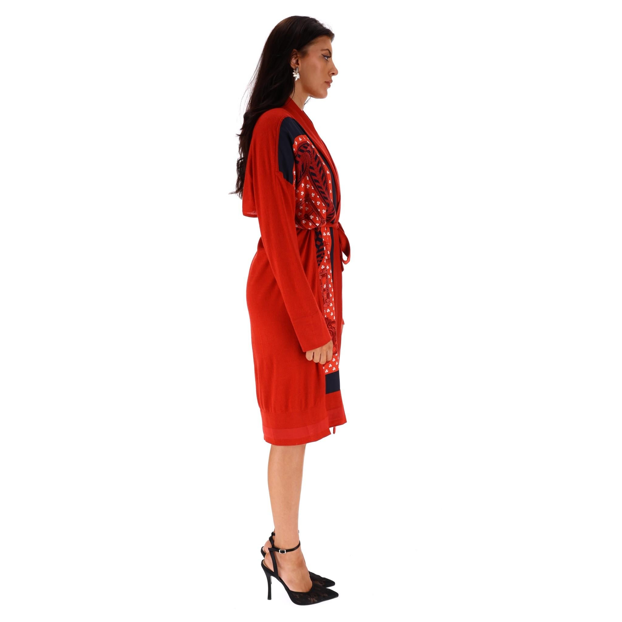 Red Hermes Cashmere & Silk Cardi/Coat - Twillaine Boucles Et Galons Du Tsa