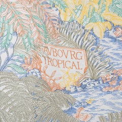 HERMES cashmere silk FAUBOURG TROPICAL 140 Shawl Scarf Blanc Blue Apricot