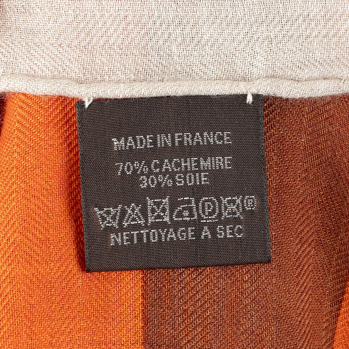 Women's or Men's HERMES cashmere silk H JUMPING Stole Shawl Scarf Orange Naturel Caramel For Sale