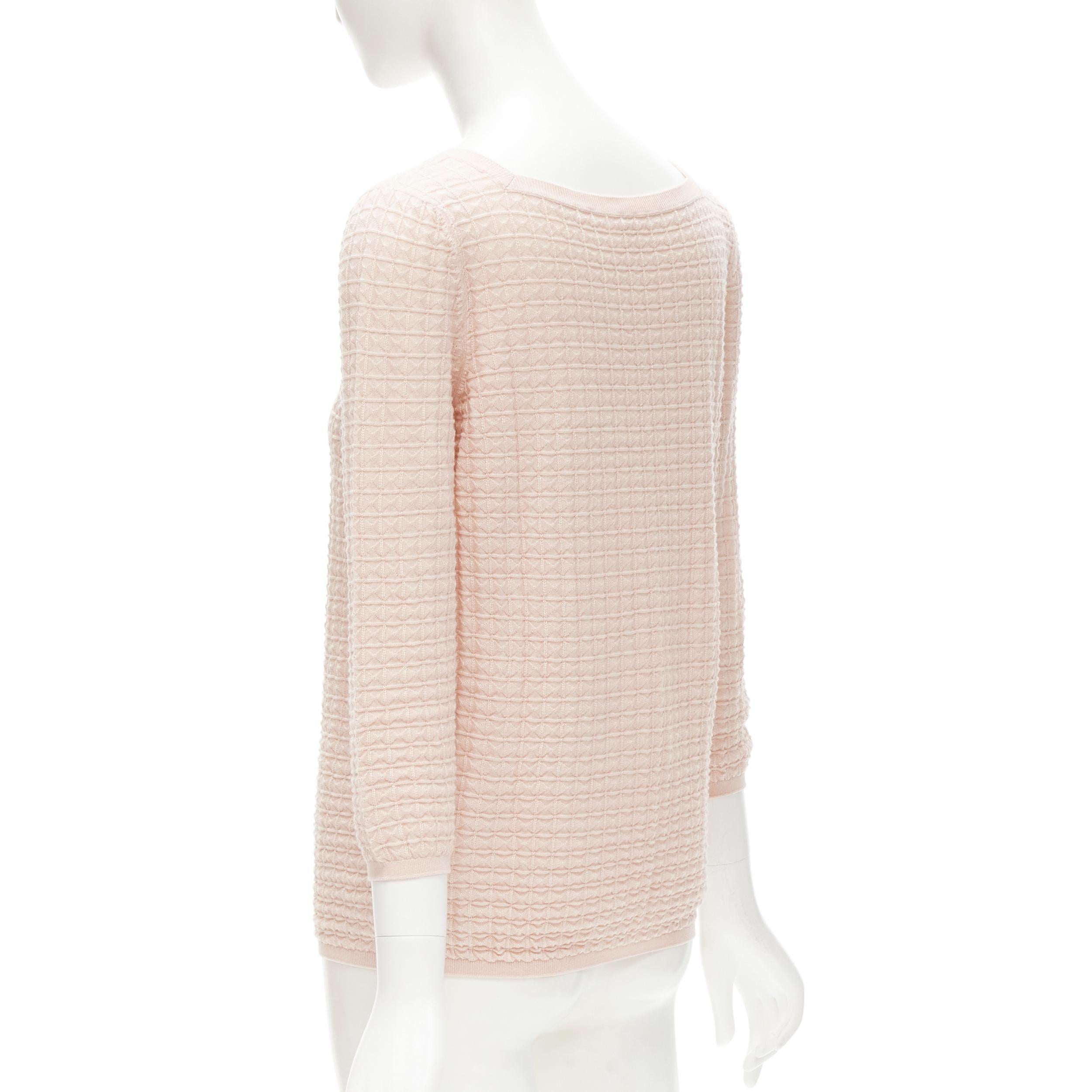 HERMES cashmere silk light pink geometric knit square neck sweater FR38 S In Excellent Condition In Hong Kong, NT