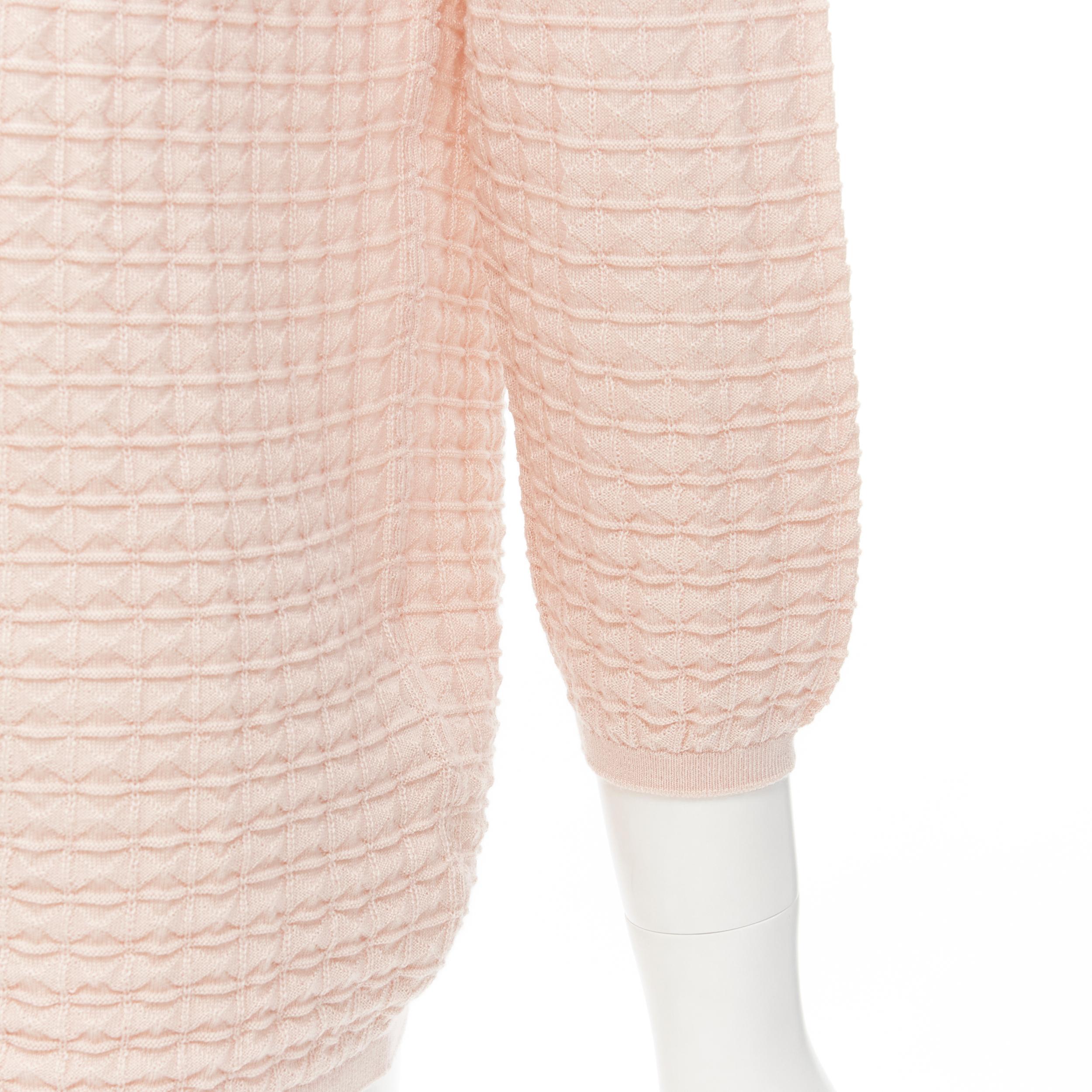 Women's HERMES cashmere silk light pink geometric knit square neck sweater FR38 S