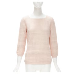 HERMES cashmere silk light pink geometric knit square neck sweater FR38 S