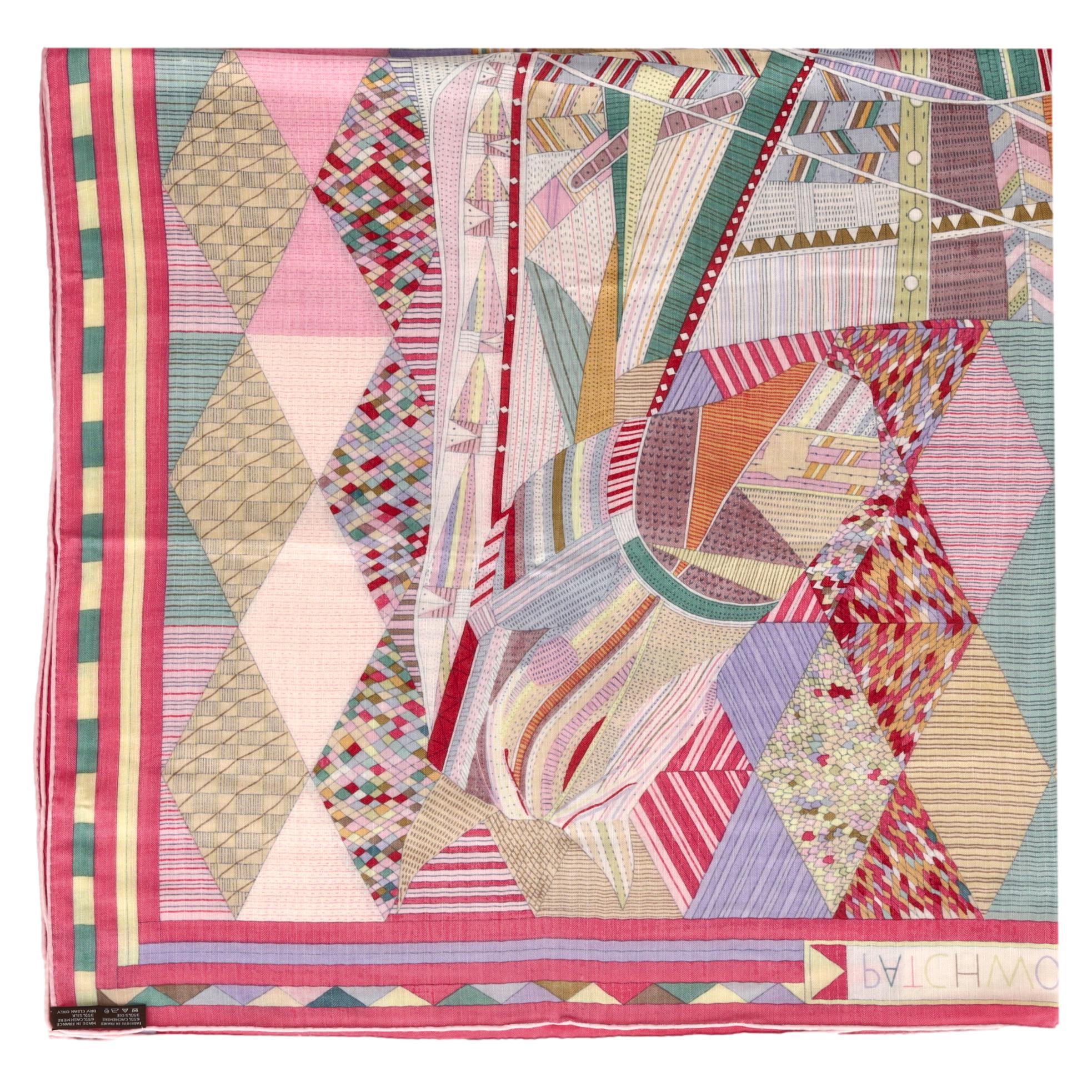 Chal Hermès Cachemira y Seda Patchwork Caballo 140 Por Nigel Peake Marrón en venta