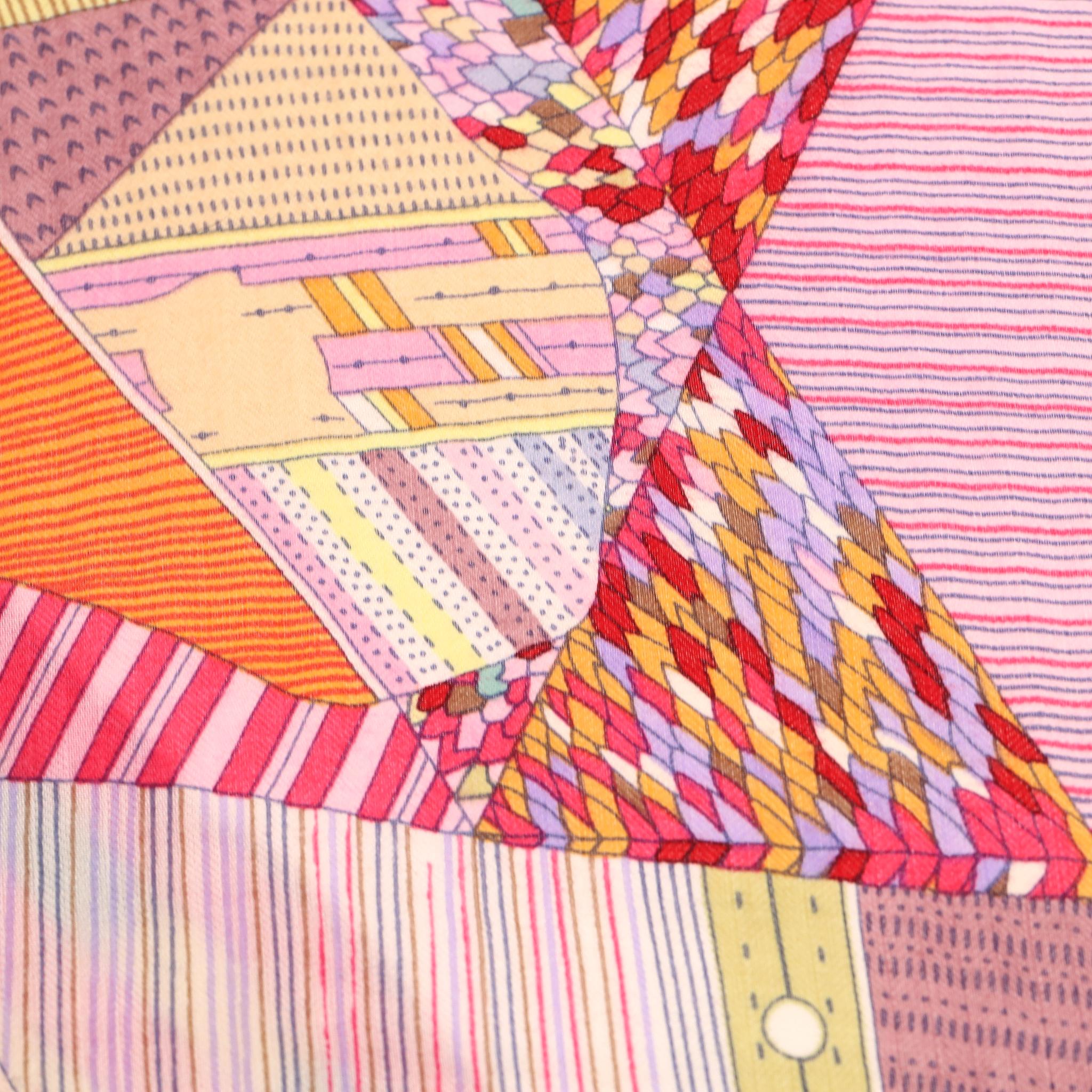 Chal Hermès Cachemira y Seda Patchwork Caballo 140 Por Nigel Peake en venta 3