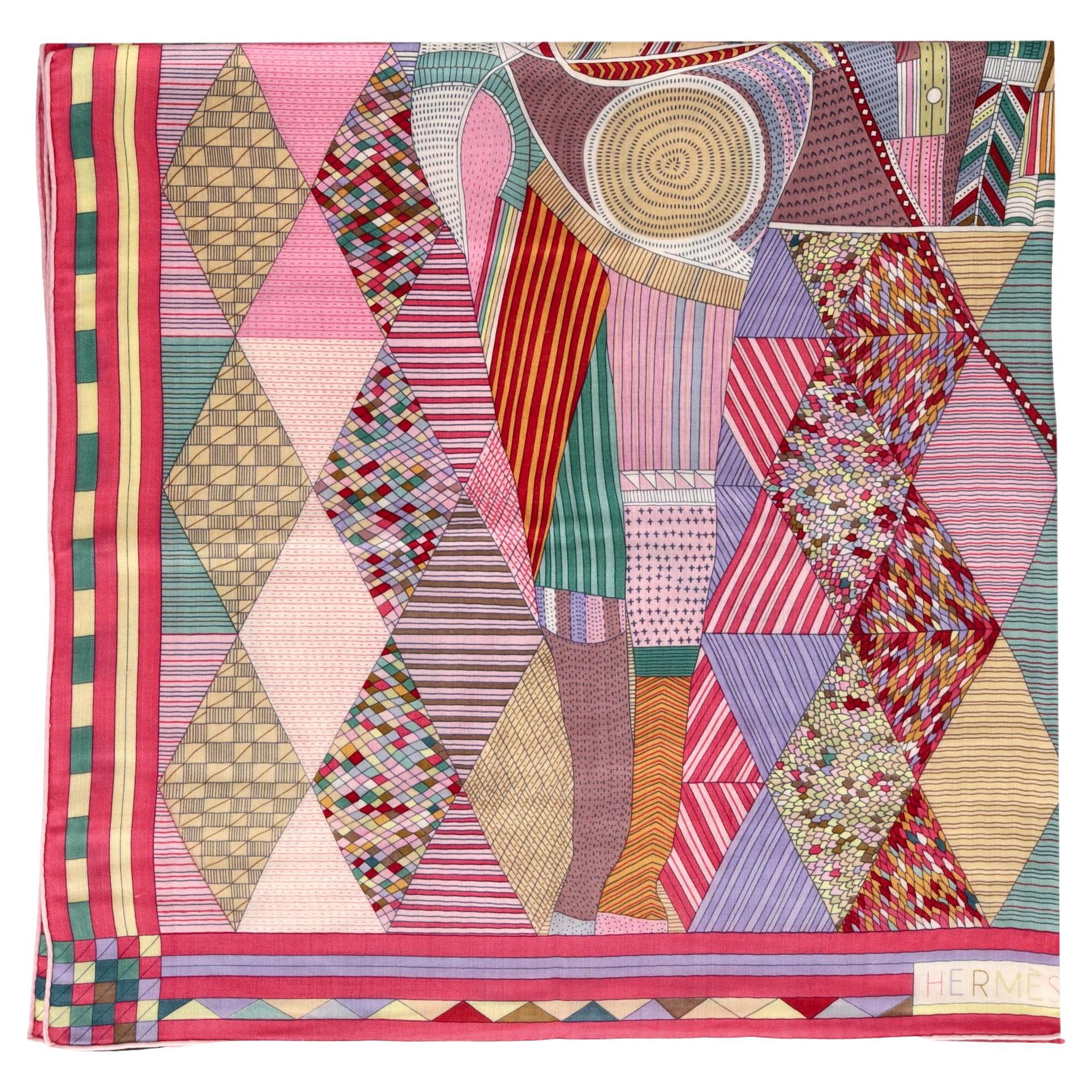 Chal Hermès Cachemira y Seda Patchwork Caballo 140 Por Nigel Peake en venta