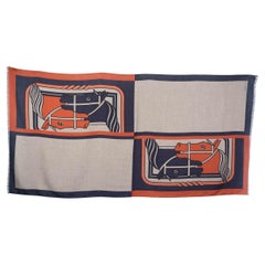 HERMES cashmere silk QUADRIGE II Stole Shawl Scarf Etoupe Marine Rouille