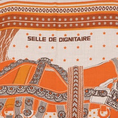 HERMES soie cachemire SELLE DE DIGNITAIRE BANDANA 140 Echarpe Orange Roux Naturel