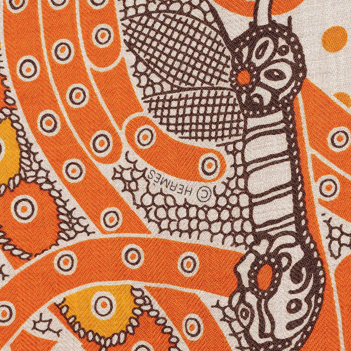Women's or Men's HERMES cashmere silk SELLE DE DIGNITAIRE BANDANA 140 Scarf Orange Roux Naturel For Sale