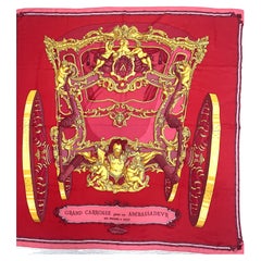 HERMES CASHMERE/SILK SHAWEL 140 x 140 cm 'GRAMD CARROSSE PAR HERMES A PARIS'.