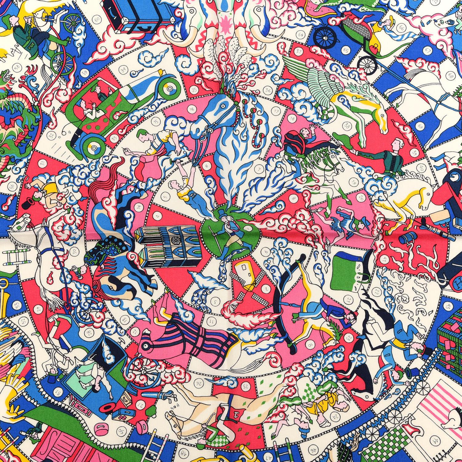Brown HERMES Cashmere Silk Shawl Scarf 140 L'Epopee d'Hermes Pink  Multi Colors  NEW