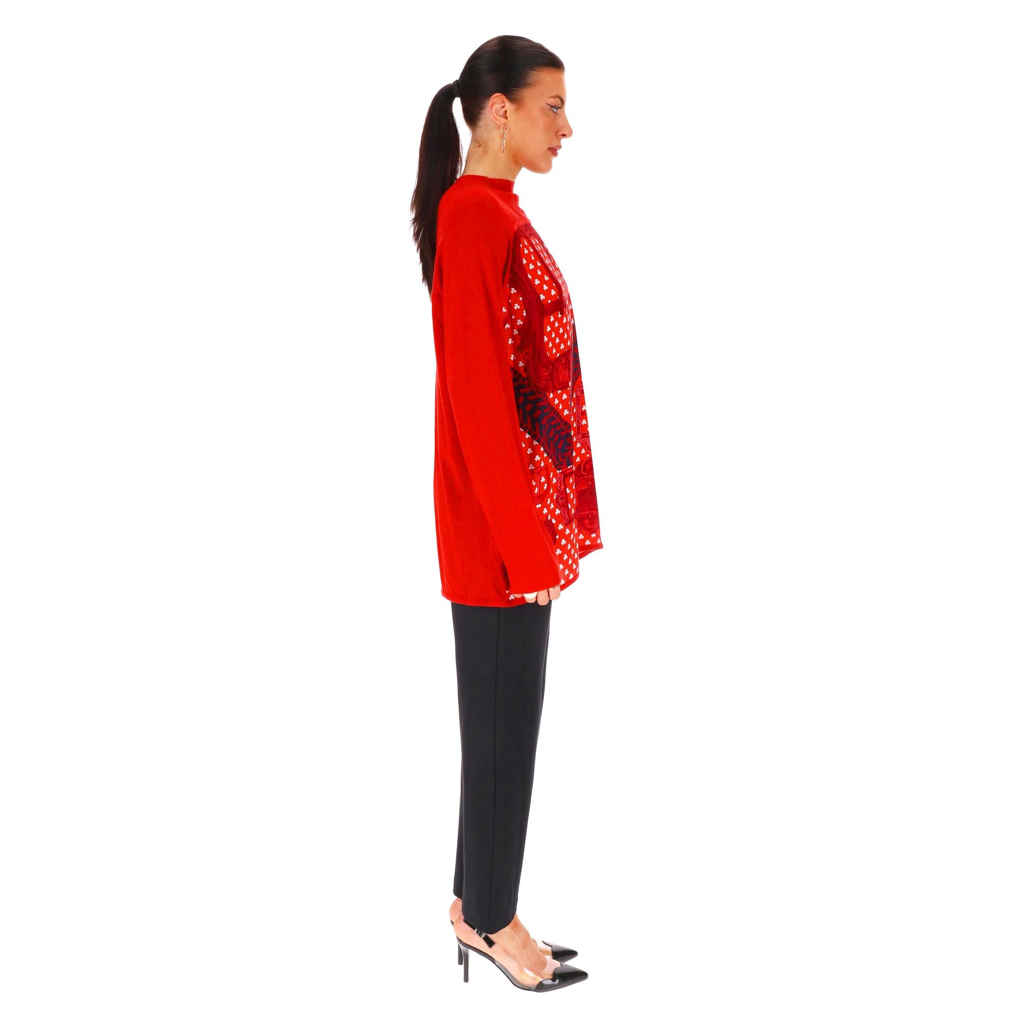 Rosso Hermes Cashmere & Silk Twillaine Boucles Et Galons Du Tsa Jumper in vendita