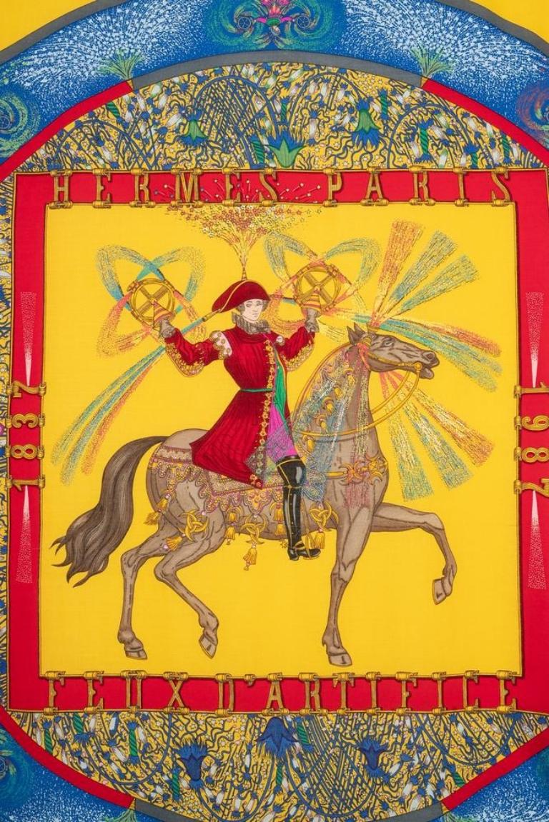 Stola in cashmere di Hermès con il tema dei fuochi d'artificio, 1993 In condizioni buone in vendita a SAINT-OUEN-SUR-SEINE, FR