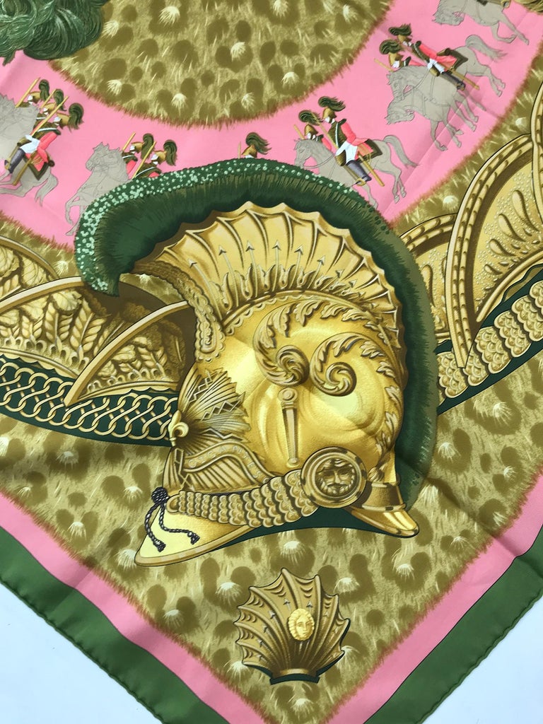 Hermes Casques et Plumets by Julia Abadie Silk Twill Scarf 35 x 35 For Sale 3