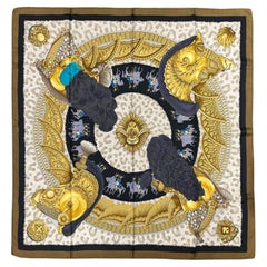 Pañuelo de seda Hermes Casques et Plumets En oliva y negro