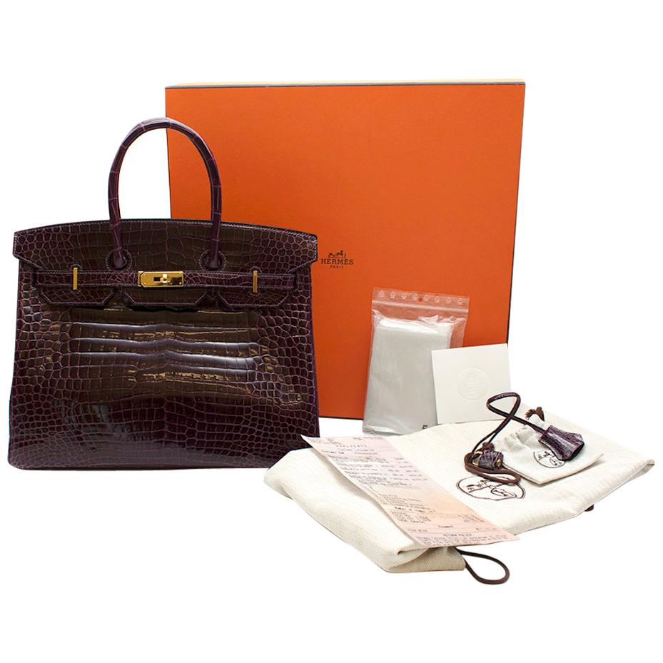 Hermes Cassis Porosus Croc Birkin 35 GHW R Square 2014 For Sale