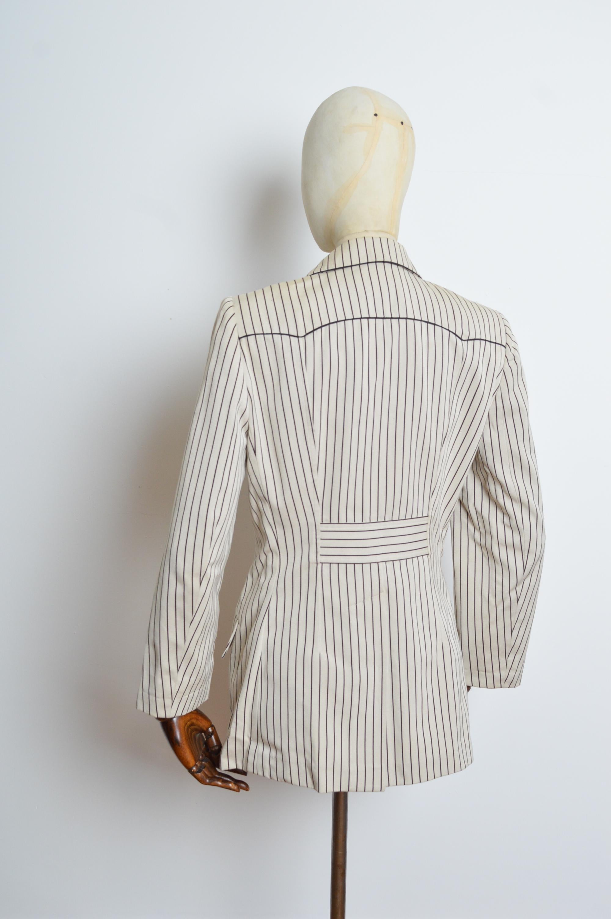Hermés Casual Ticking stripe Blazer Ivory & Black- Vintage Jacket For Sale 10