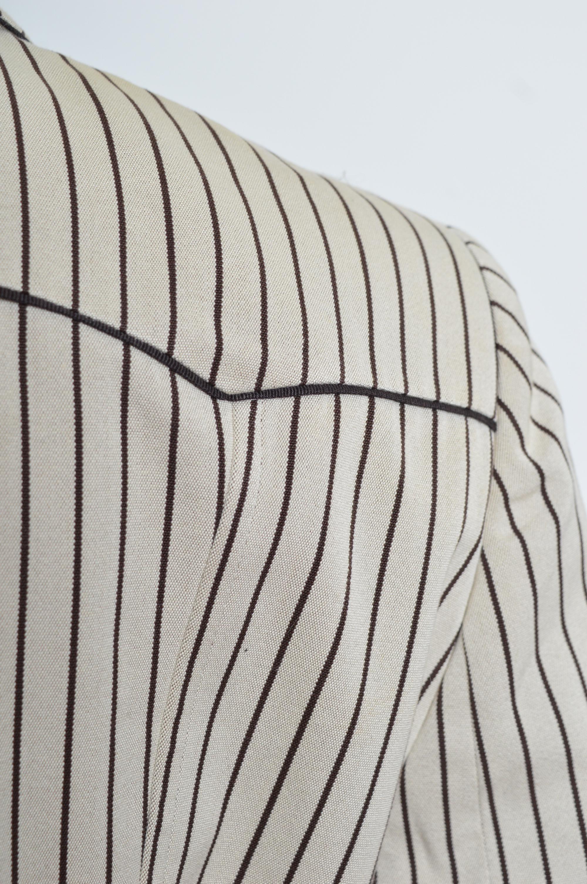 Hermés Casual Ticking stripe Blazer Ivory & Black- Vintage Jacket For Sale 11