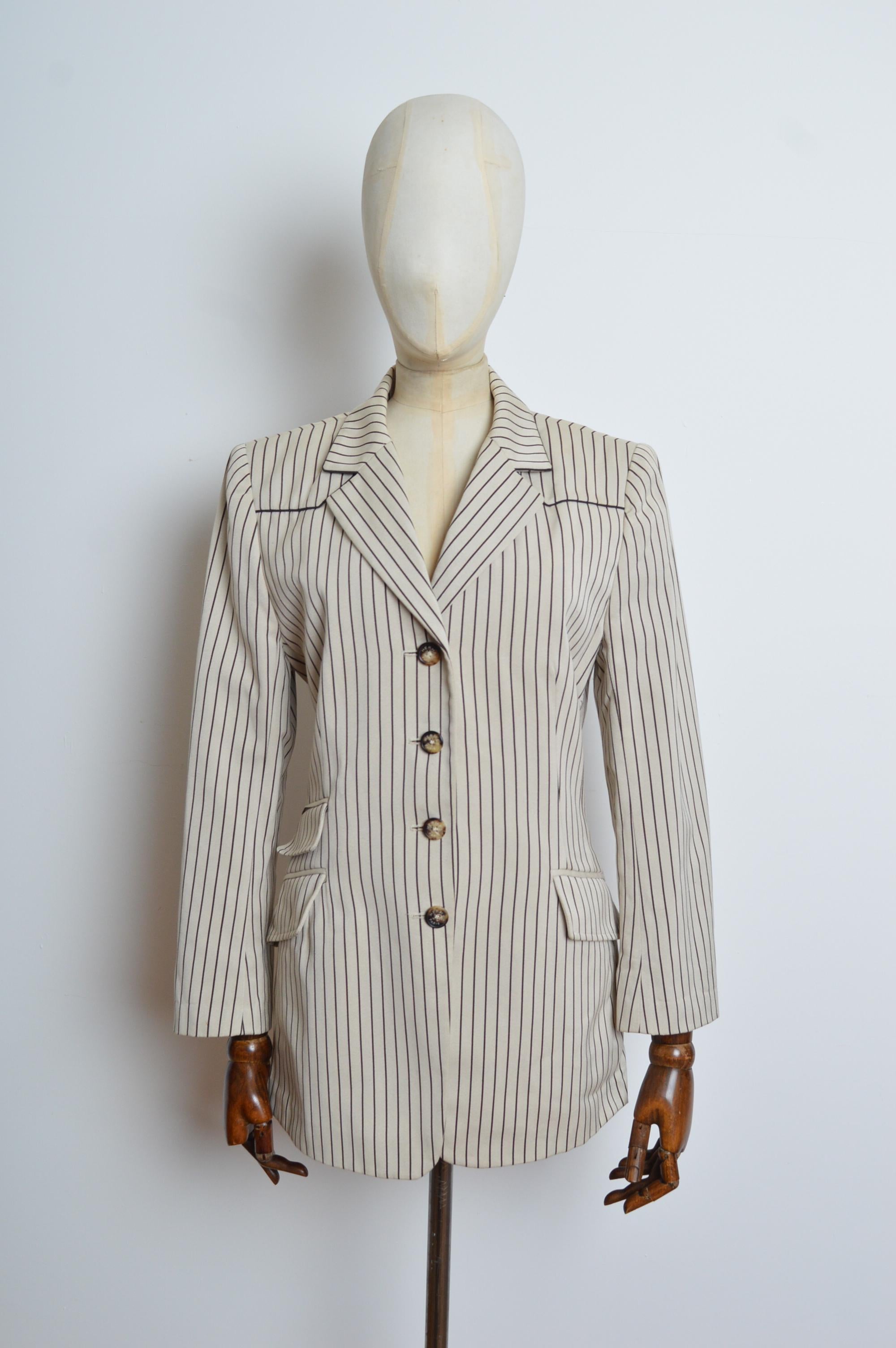 Gray Hermés Casual Ticking stripe Blazer Ivory & Black- Vintage Jacket For Sale