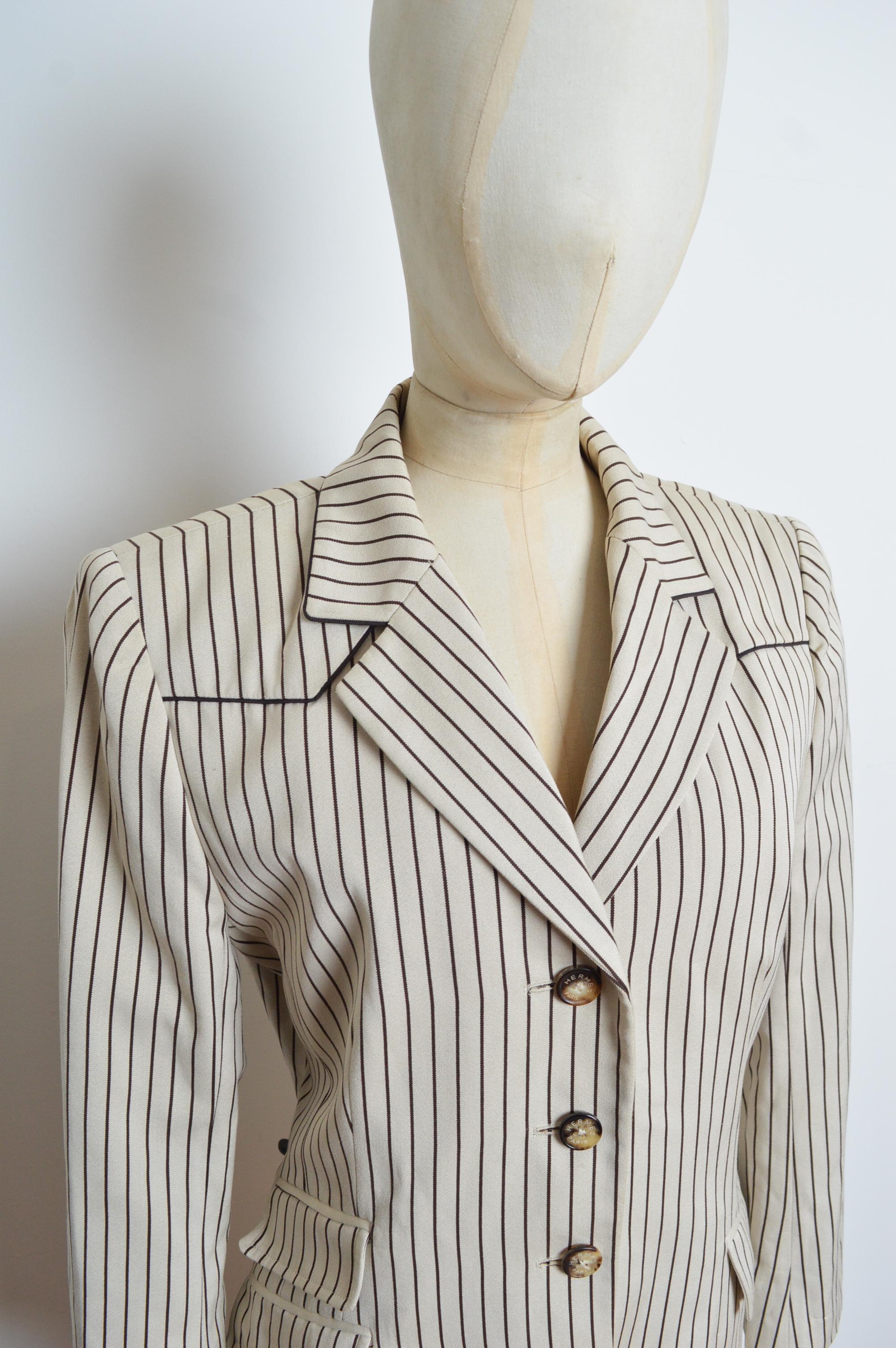 Hermés Casual Ticking stripe Blazer Ivory & Black- Vintage Jacket For Sale 3