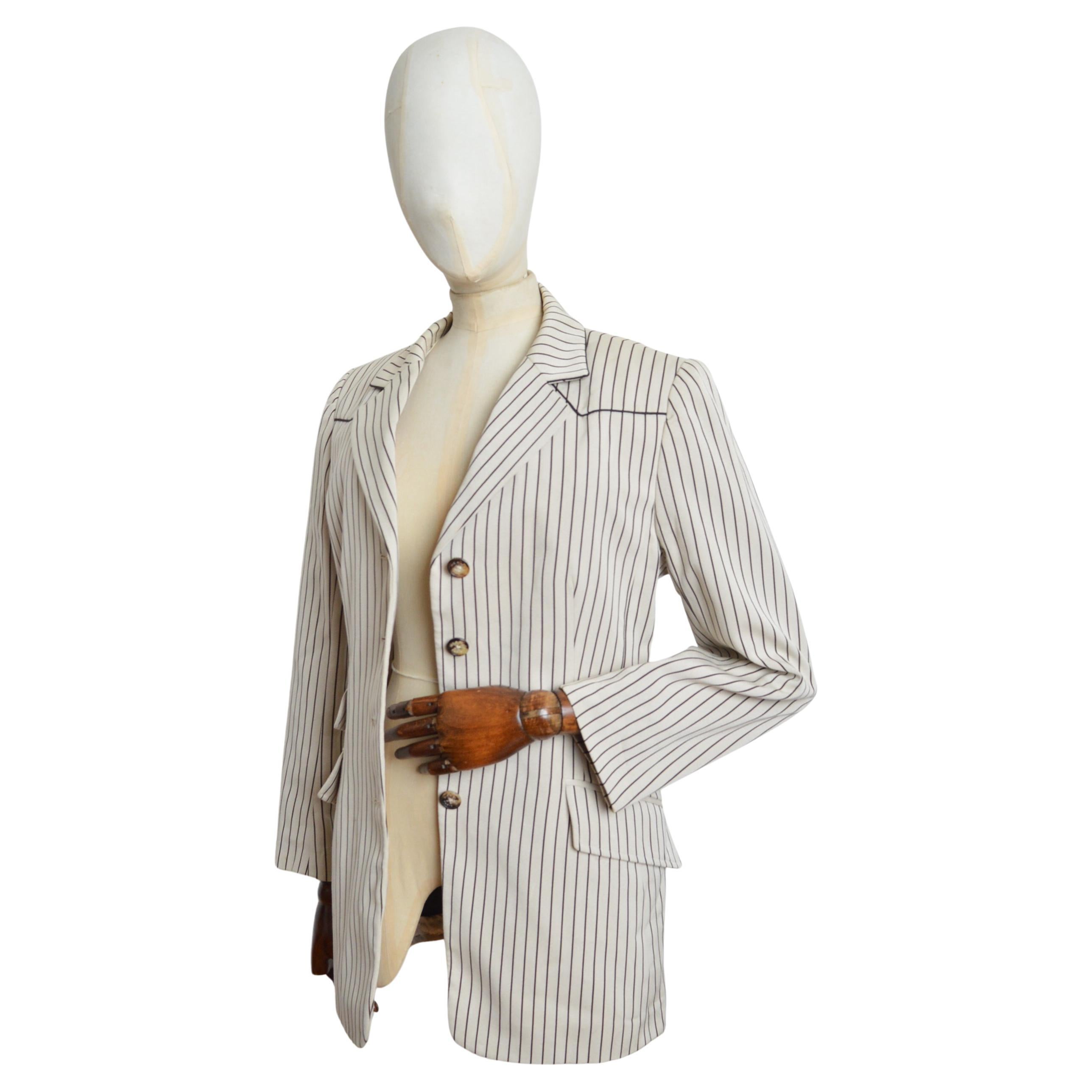 Hermés Casual Ticking stripe Blazer Ivory & Black- Vintage Jacket For Sale