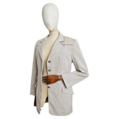 Blazer casual Hermés a righe ticchettate avorio e nero - Giacca vintage