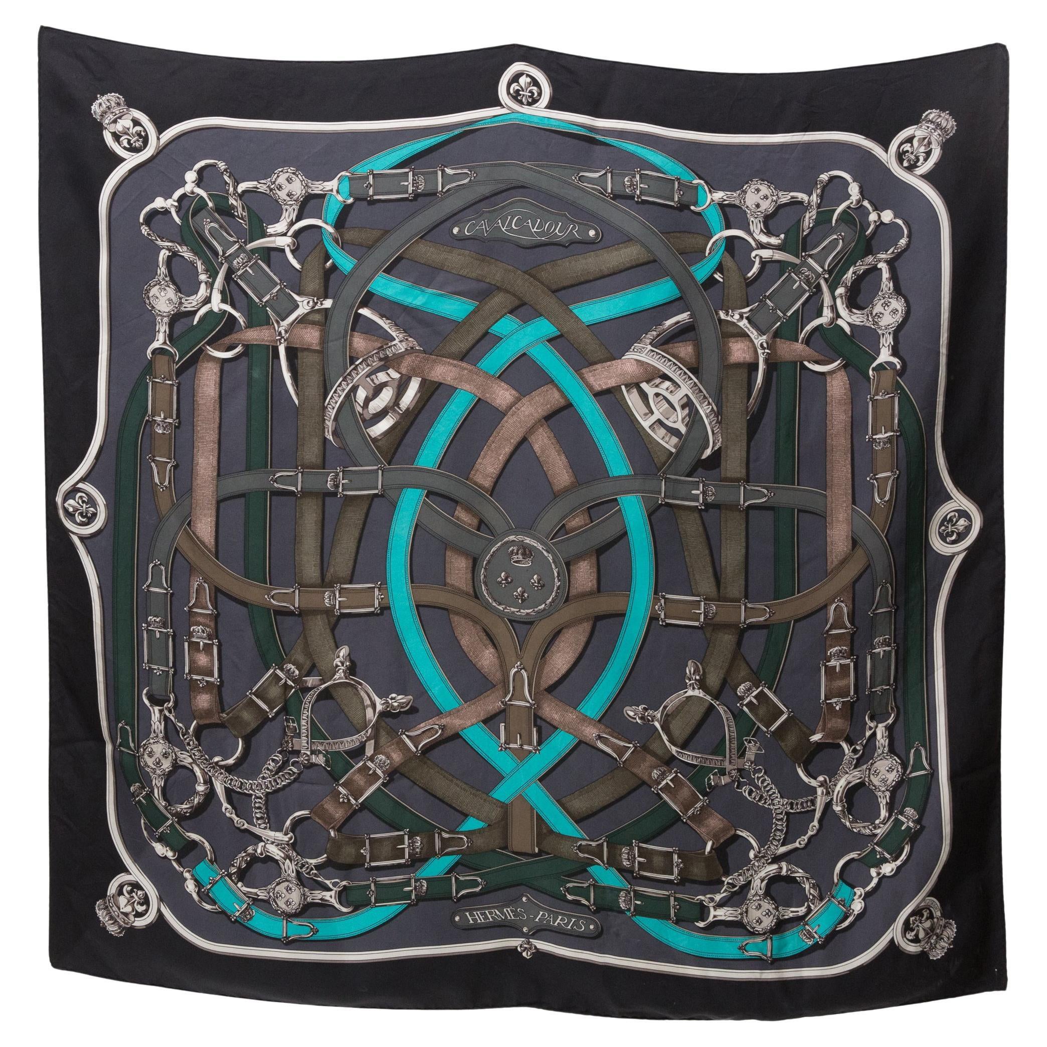 Hermes Cavalcadour by H d Origny Silk Scarf For Sale