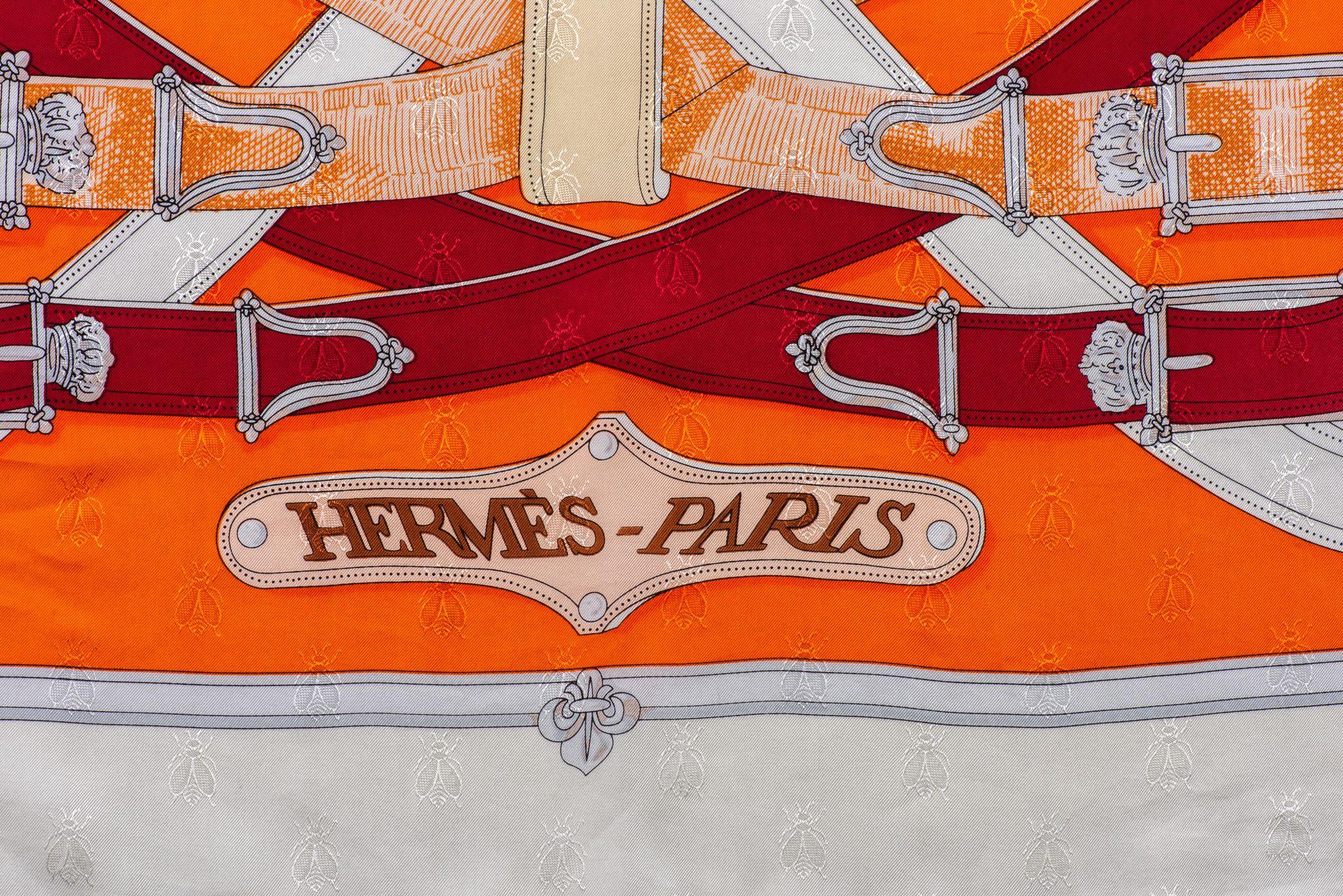 Hermès Cavalcadour Orange Silk Shawl In Excellent Condition For Sale In West Hollywood, CA