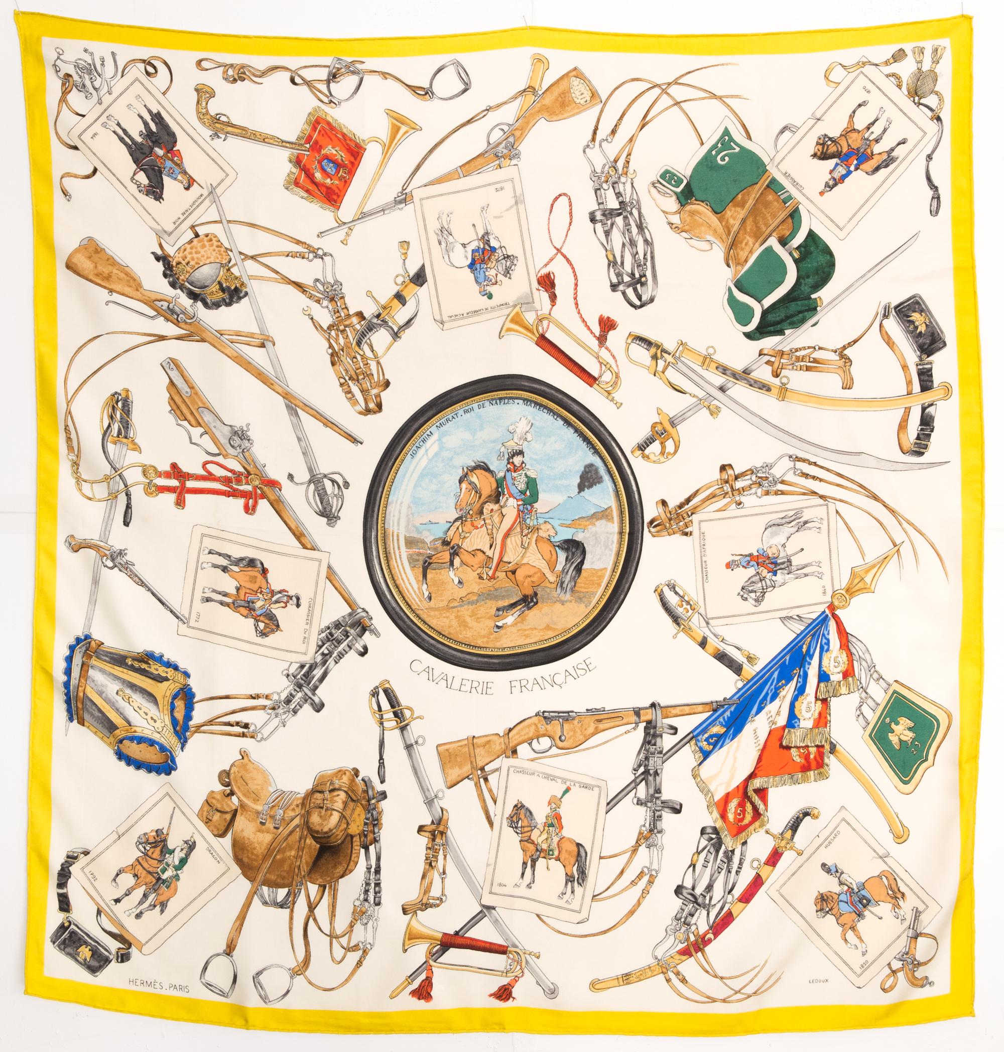Sciarpa in seta Hermes Cavalerie Française by Philippe Ledoux in vendita 2