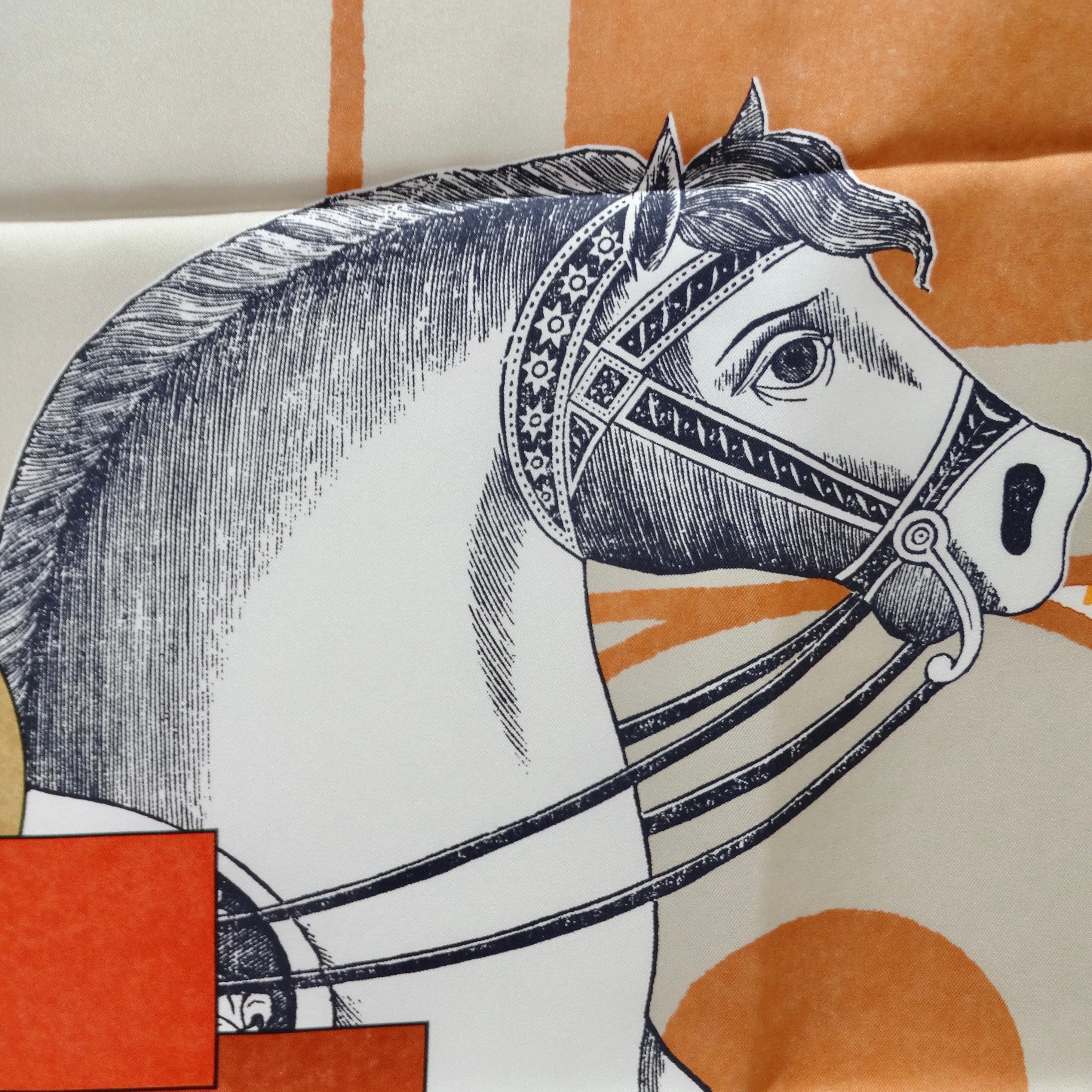 Beige Hermes Cavalier En Formes Silk Scarf For Sale