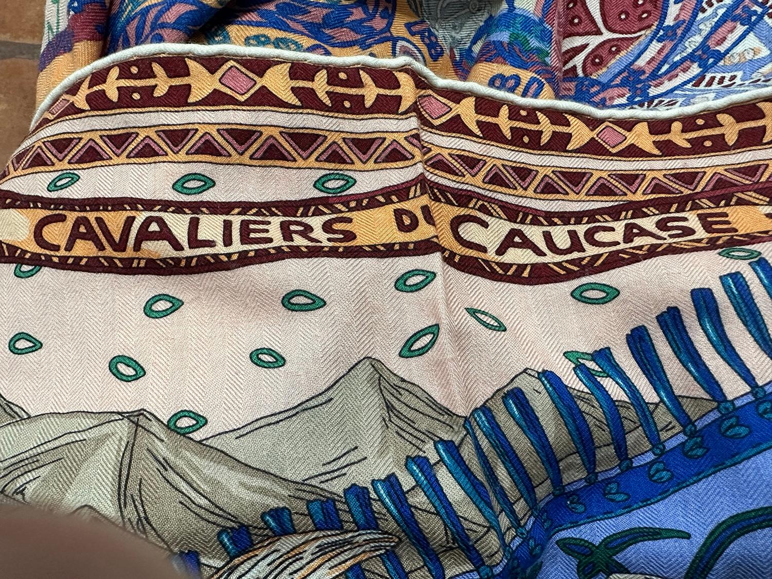 Hermes Cavaliers du Caucase Cashmere & Silk Designed by Annie Faivre Shawl 140 15