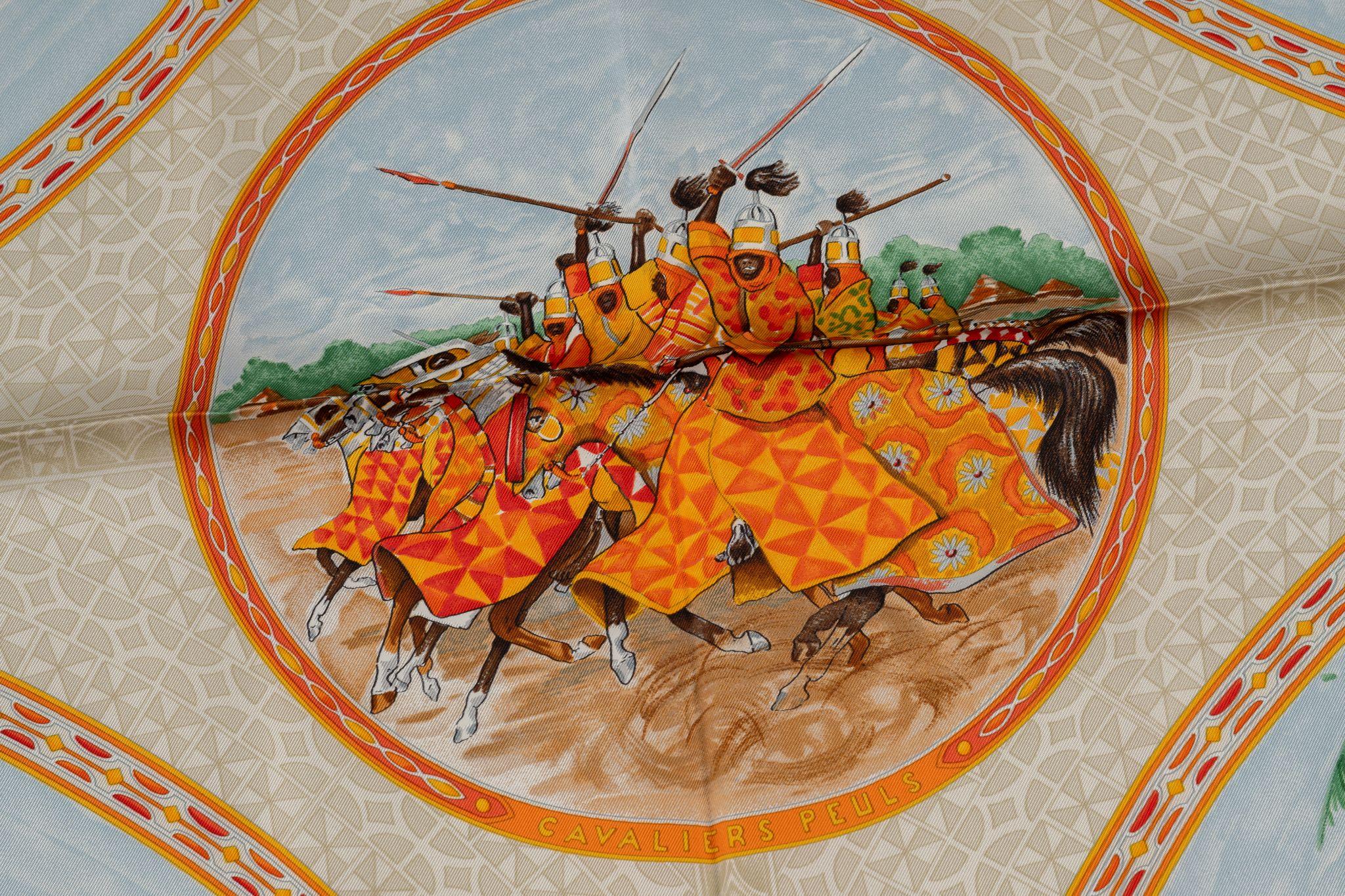 Brown Hermès “Cavaliers Peuls“ Silk Scarf For Sale