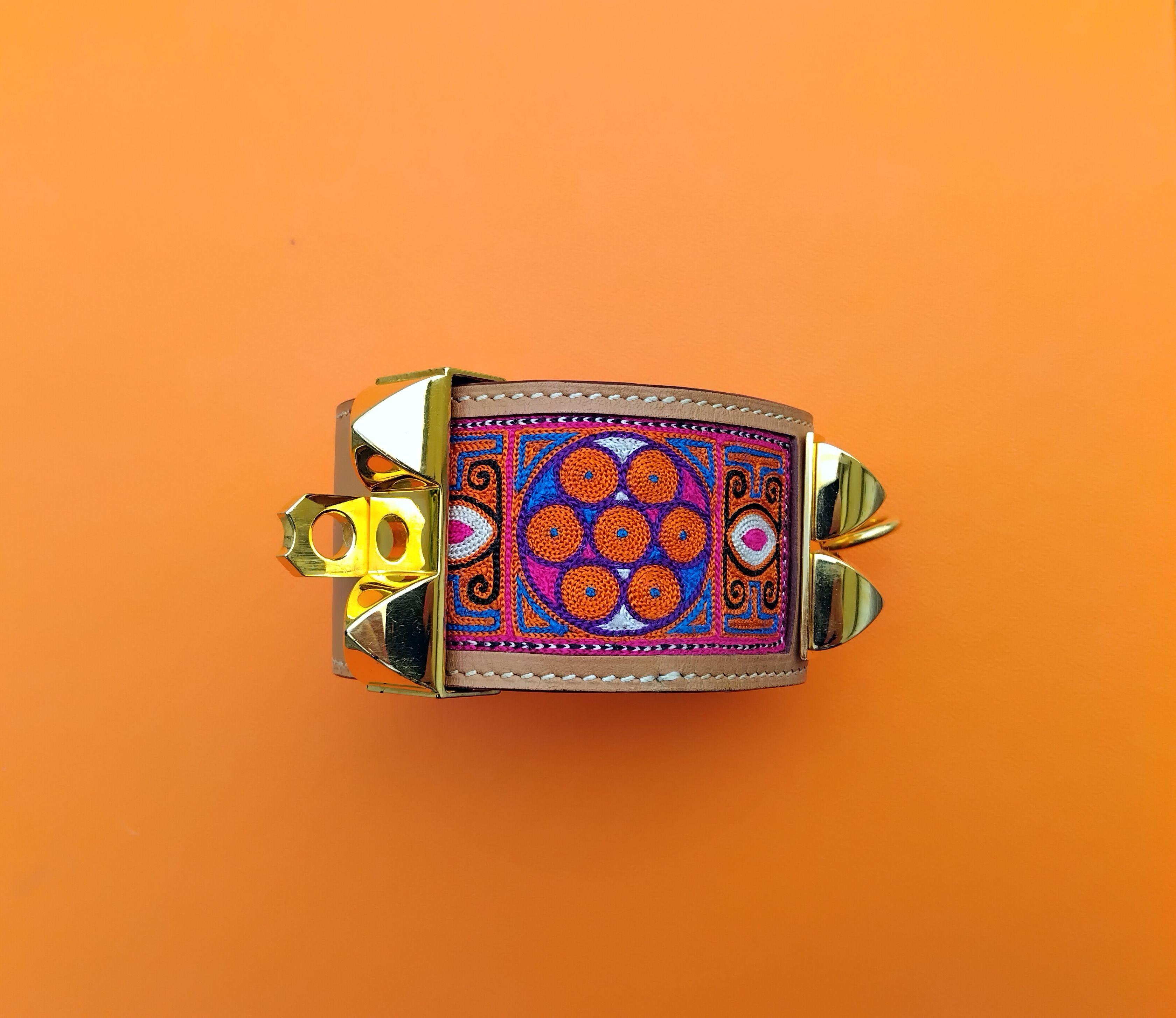 Hermès CDC Bracelet Collier De Chien Cuff Embroidered India 2008 Golden Hdw 5