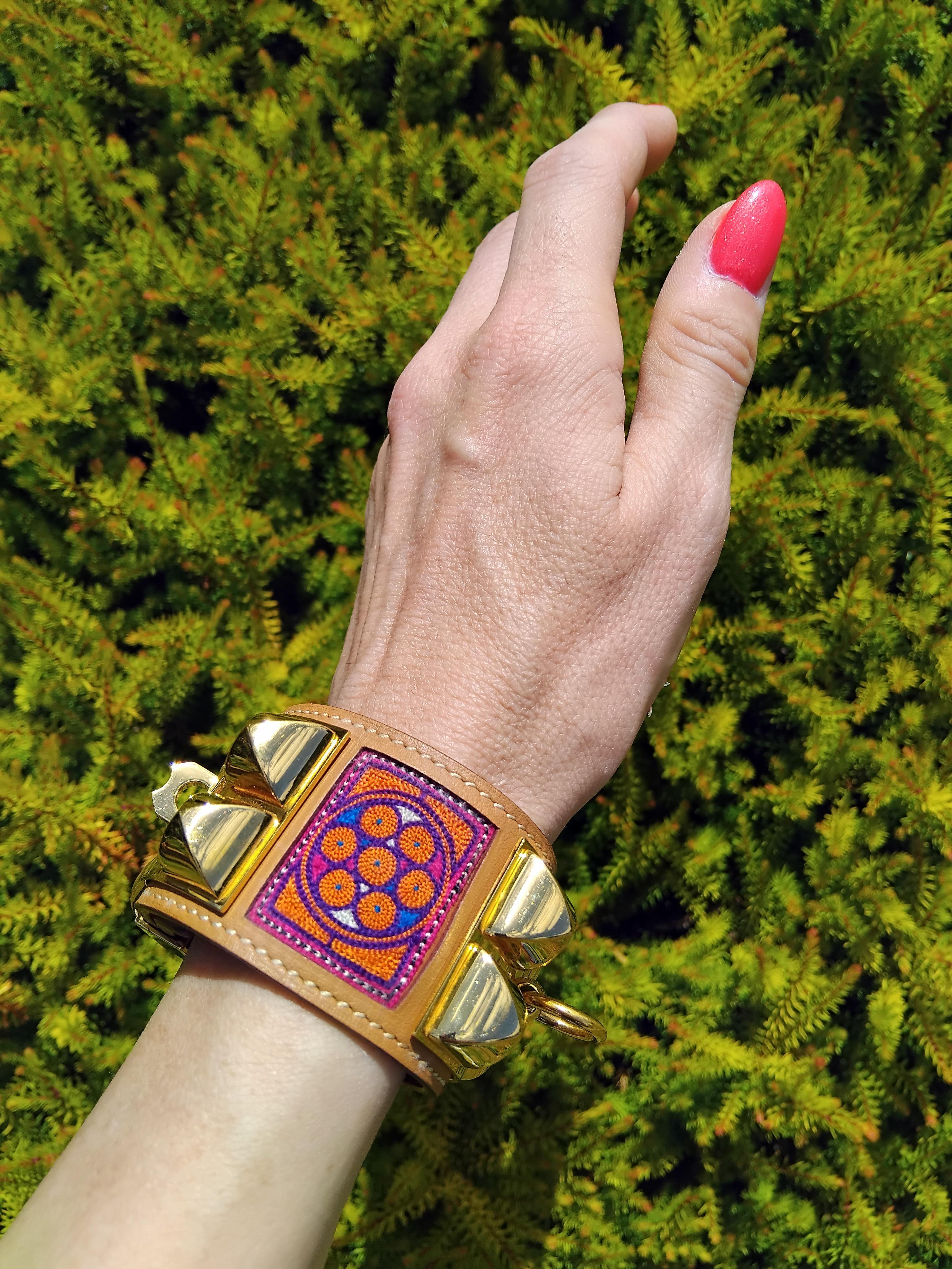 Hermès CDC Bracelet Collier De Chien Cuff Embroidered India 2008 Golden Hdw 8