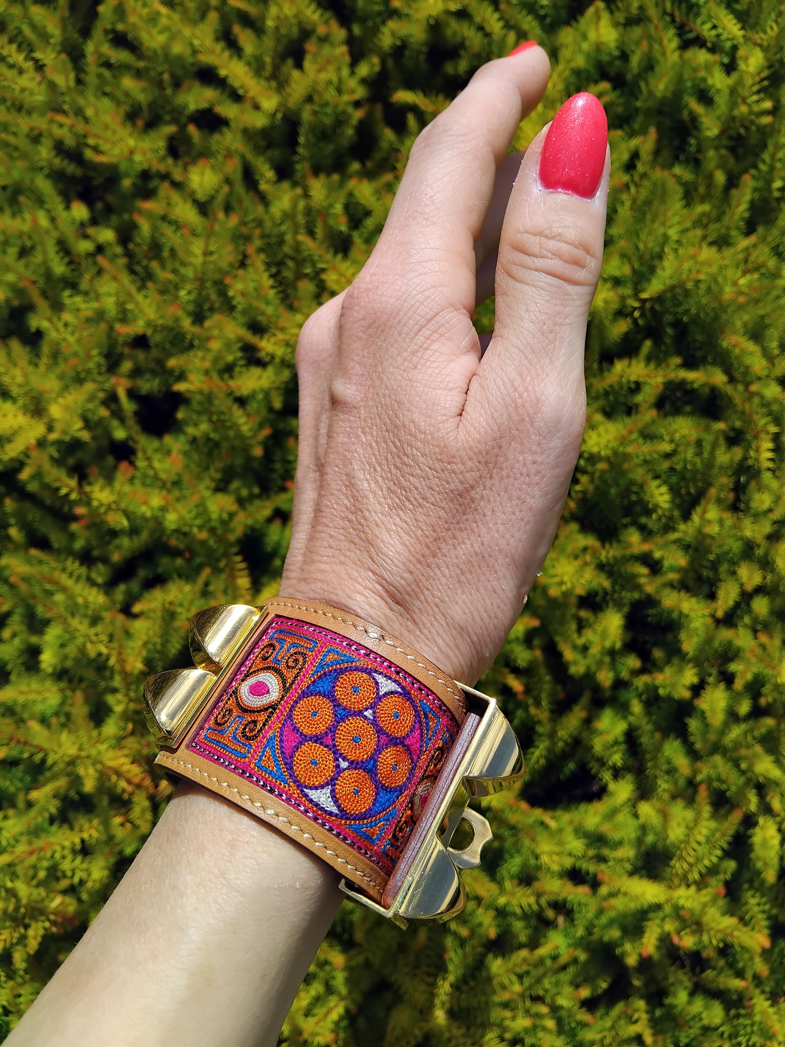Hermès CDC Bracelet Collier De Chien Cuff Embroidered India 2008 Golden Hdw 9