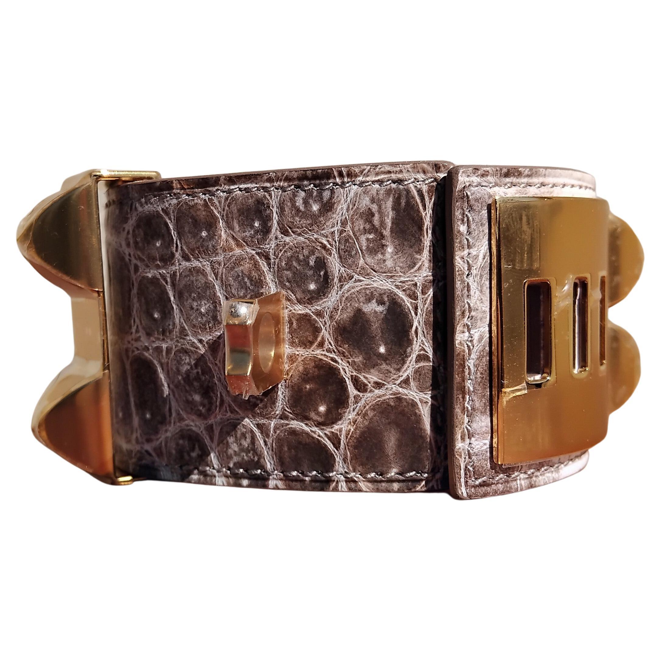 Hermès CDC Bracelet Collier De Chien Manchette Himalaya Crocodile Nilo T2 en vente 9