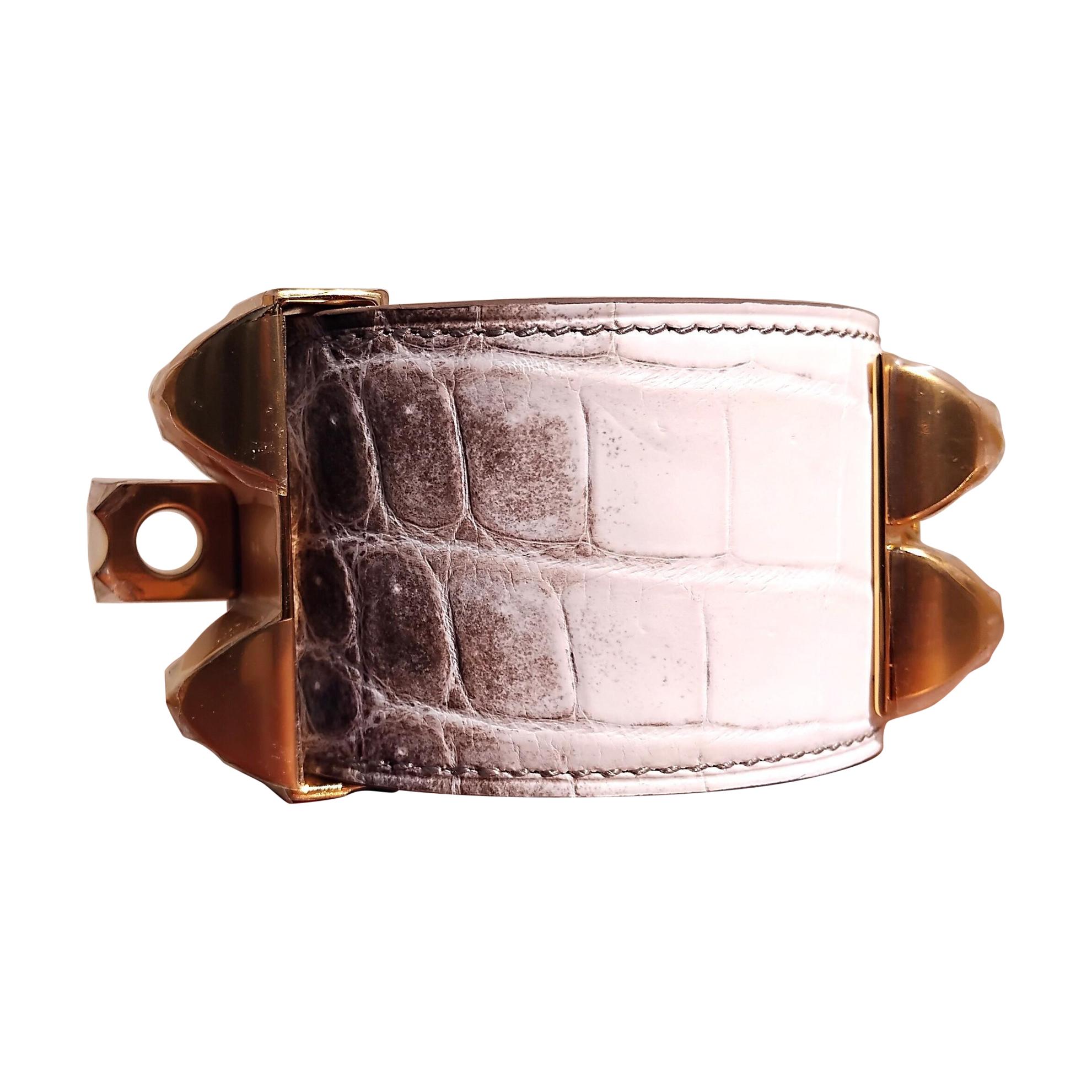 Hermès CDC Bracelet Collier De Chien Manchette Himalaya Crocodile Nilo T2 en vente 8