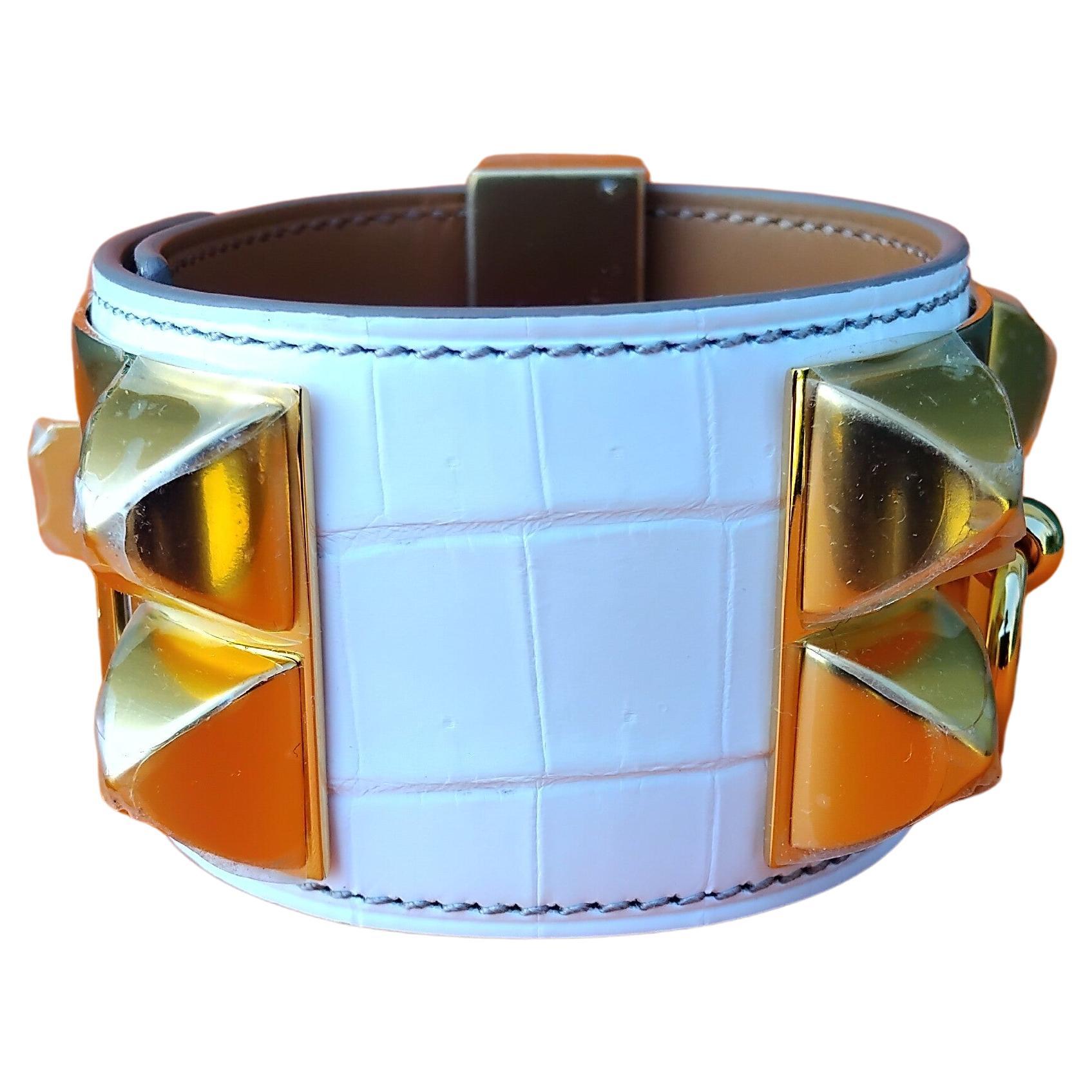 Hermès CDC Bracelet Collier De Chien Manchette Himalaya Crocodile Nilo T2 en vente 12