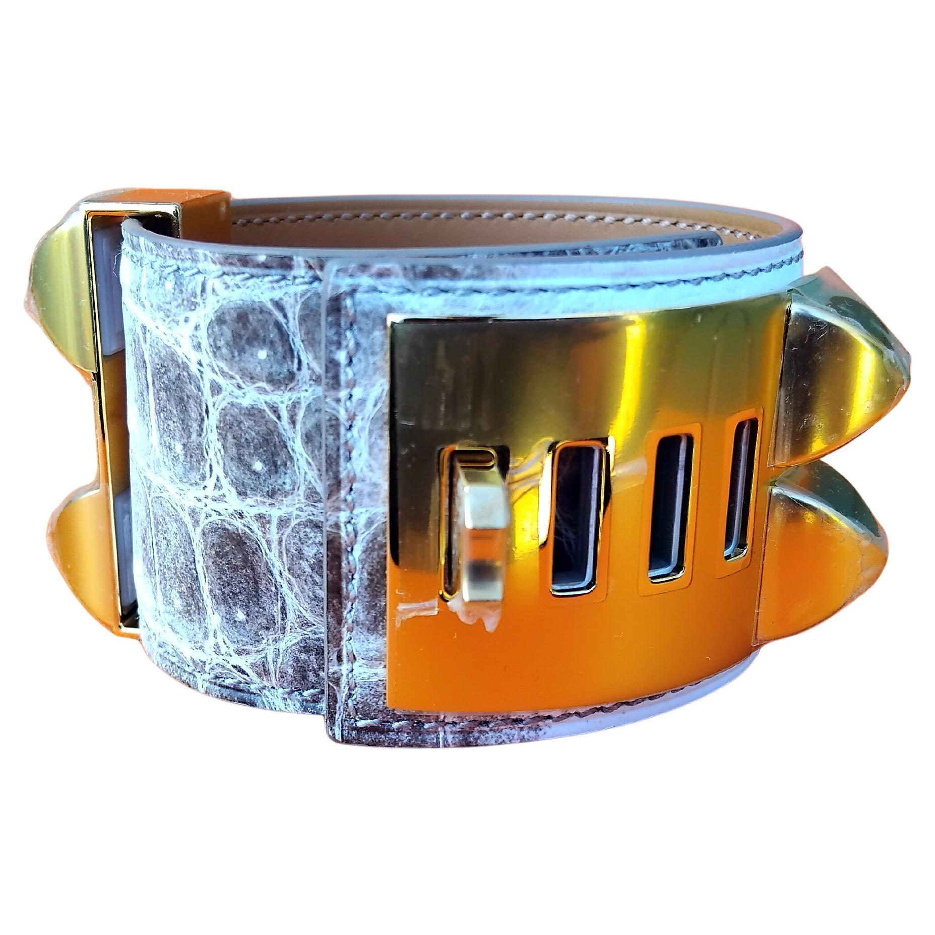 Hermès CDC Bracelet Collier De Chien Manchette Himalaya Crocodile Nilo T2 en vente 13