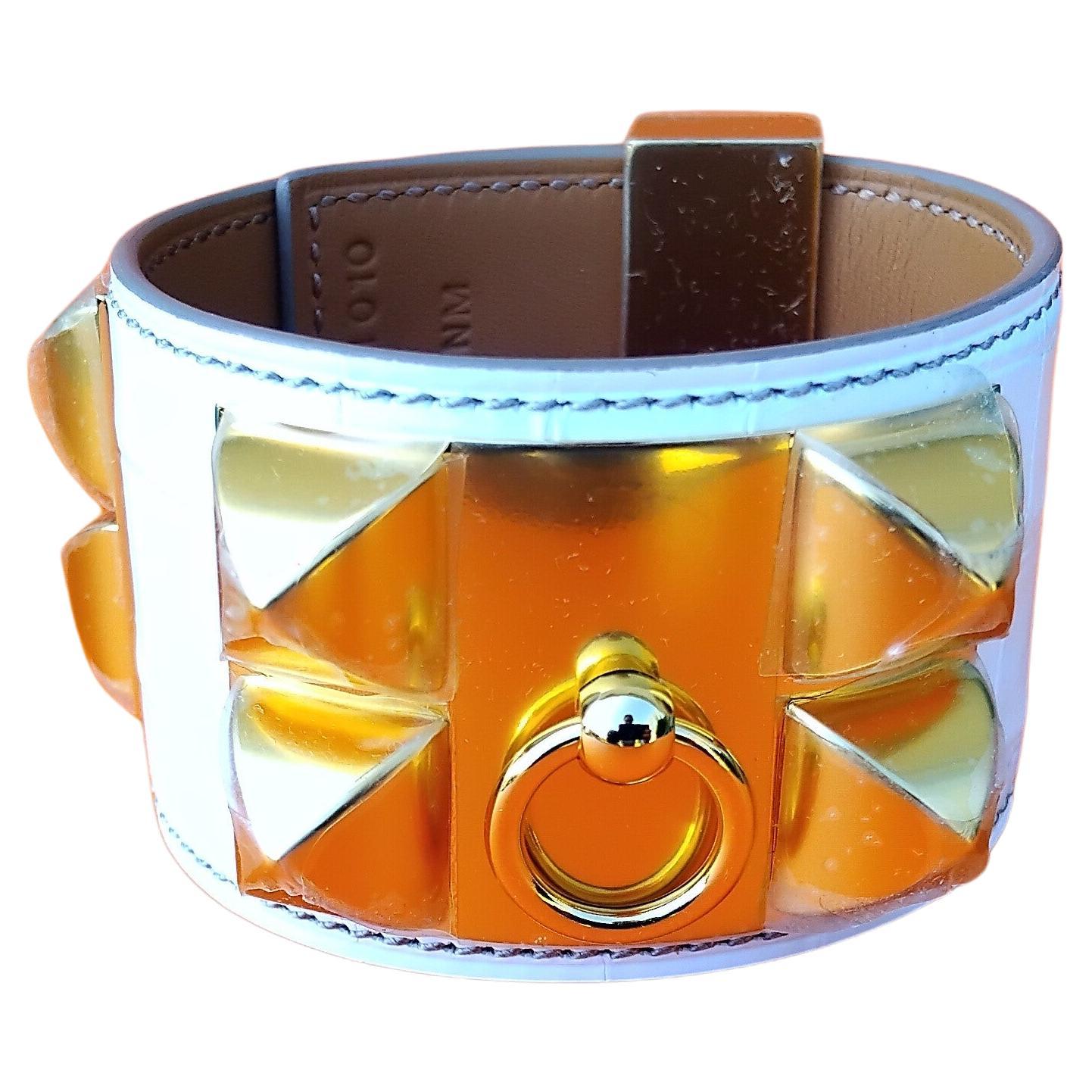 Hermès CDC Bracelet Collier De Chien Manchette Himalaya Crocodile Nilo T2 en vente 14