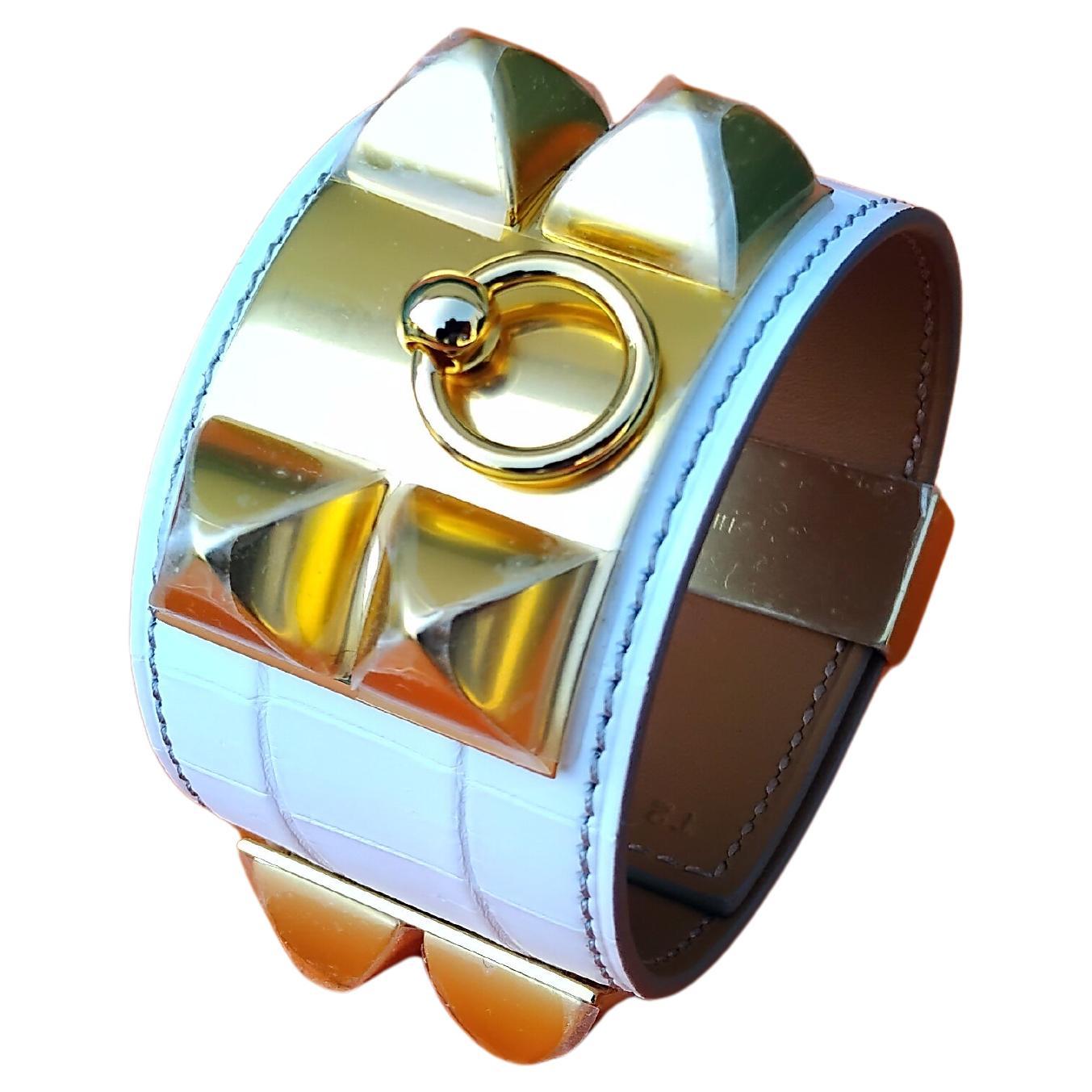 Hermès CDC Bracelet Collier De Chien Manchette Himalaya Crocodile Nilo T2 en vente 15